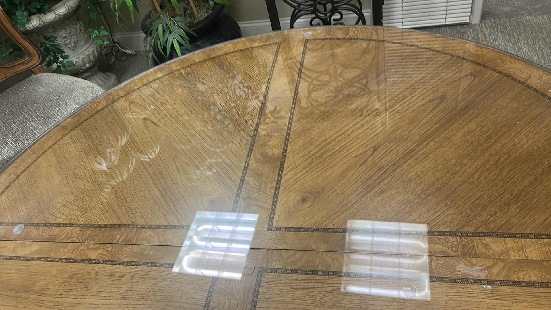 Photo 1 of LOUIS XVI STYLE OVAL DINING TABLE CARVED APRON W GLASS TOP AND LEAF 67" X 48" H 30"