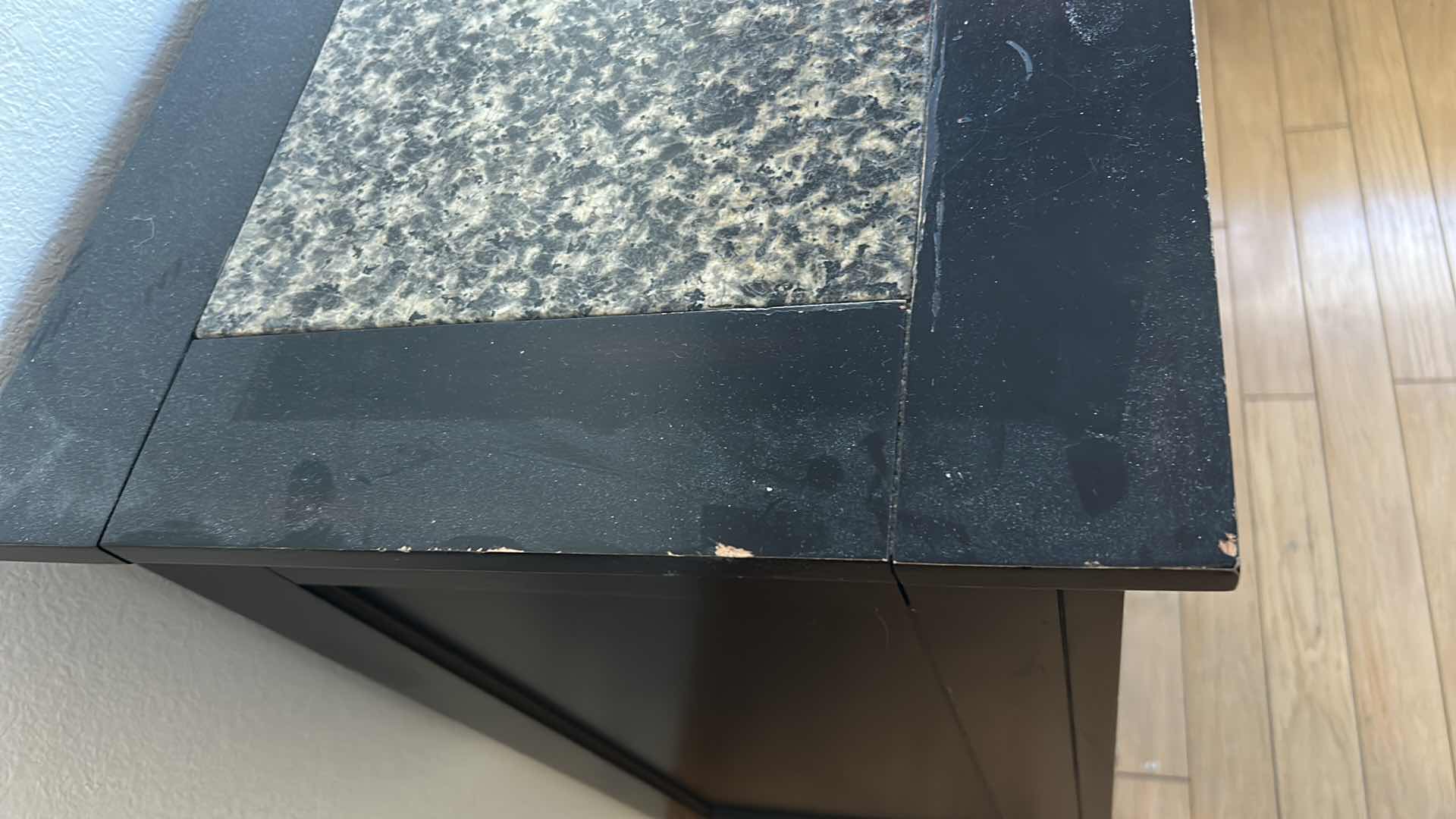 Photo 1 of BLACK FINISH CONSOLE W STONE TOP GLASS DOORS 58"X 17" H 36"