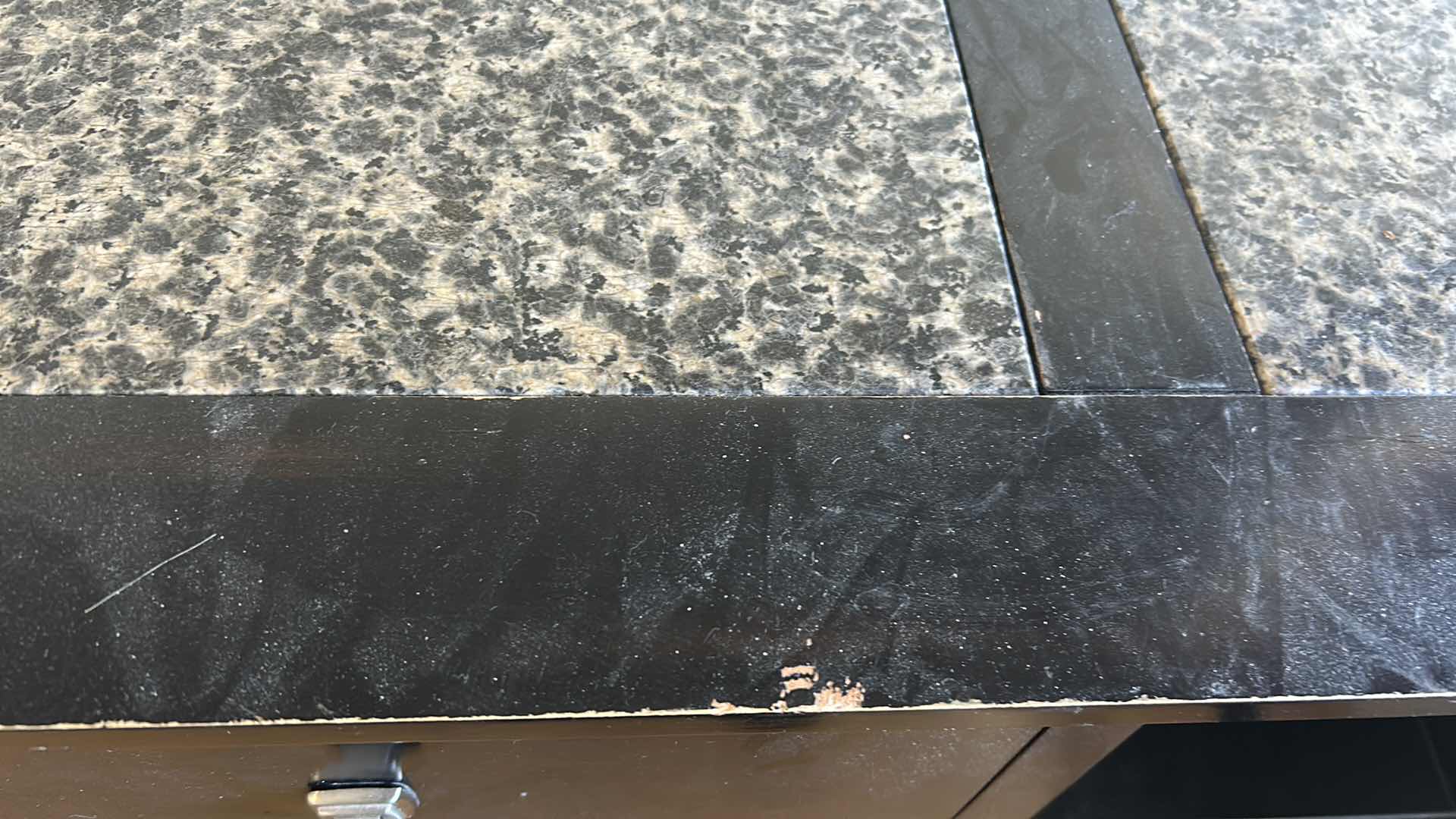 Photo 1 of BLACK FINISH CONSOLE W STONE TOP GLASS DOORS 58"X 17" H 36"