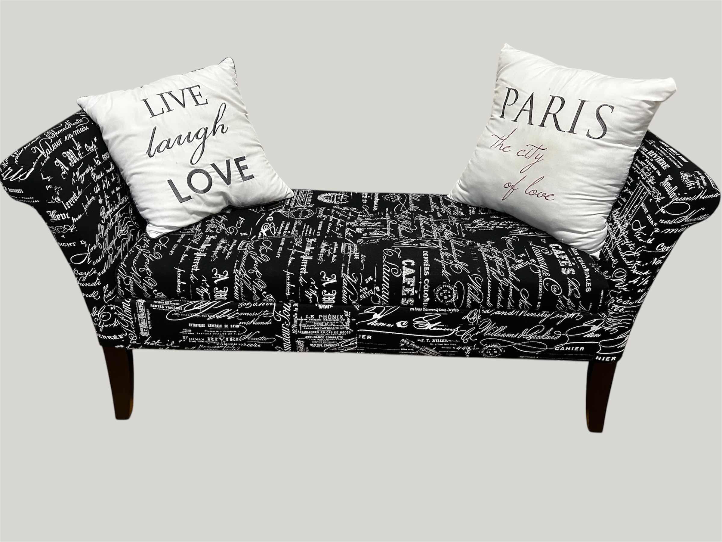 Photo 1 of LINON LILLIAN LINEN UPHOLSTERED BENCH W MAHOGANY FEET 53" X 18"