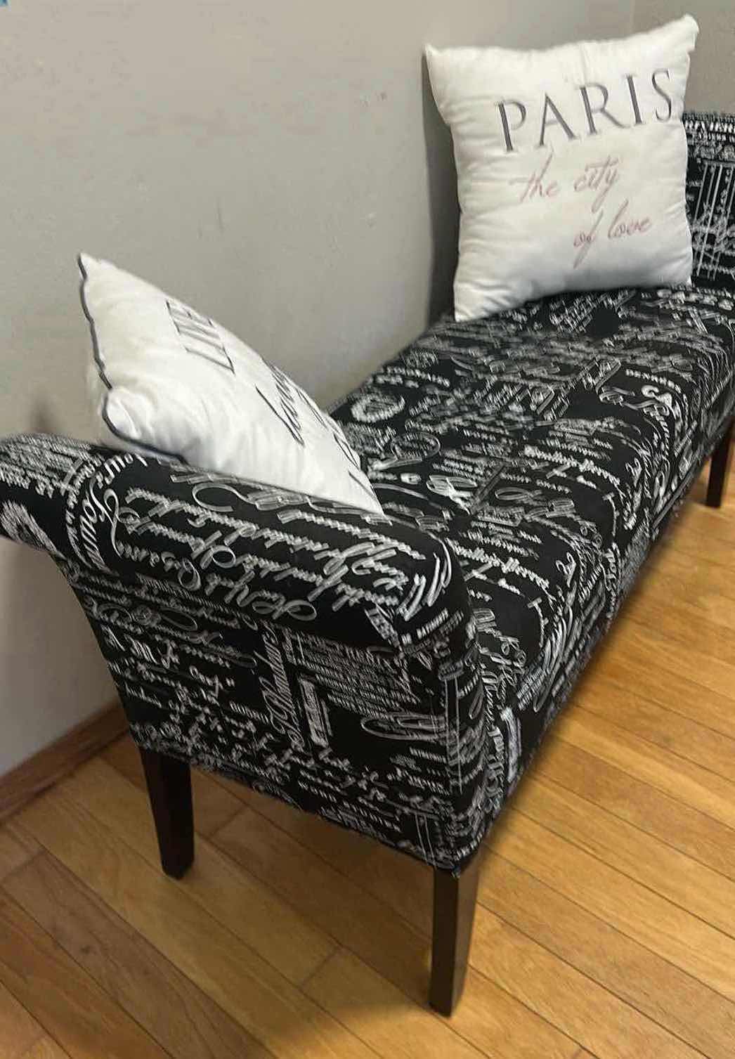 Photo 1 of LINON LILLIAN LINEN UPHOLSTERED BENCH W MAHOGANY FEET 53" X 18"