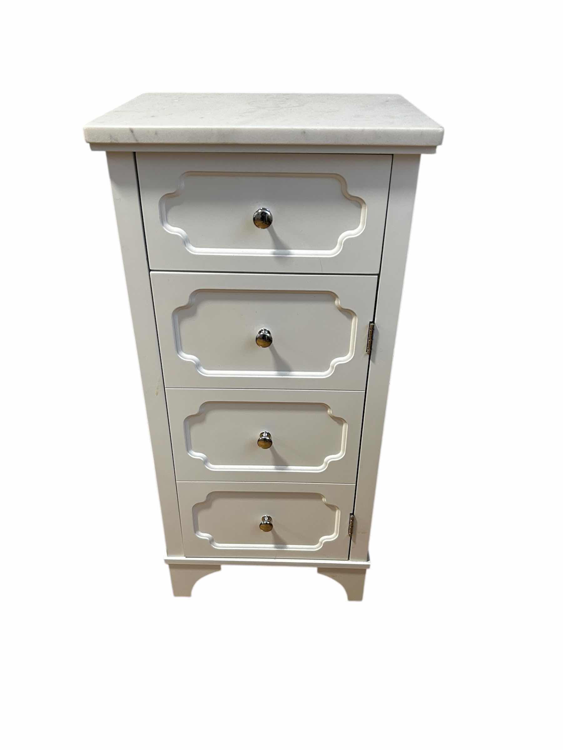 Photo 1 of WHITE WOOD SIDE BOARD W STONE TOP & DOOR 15"X 12" H 32"