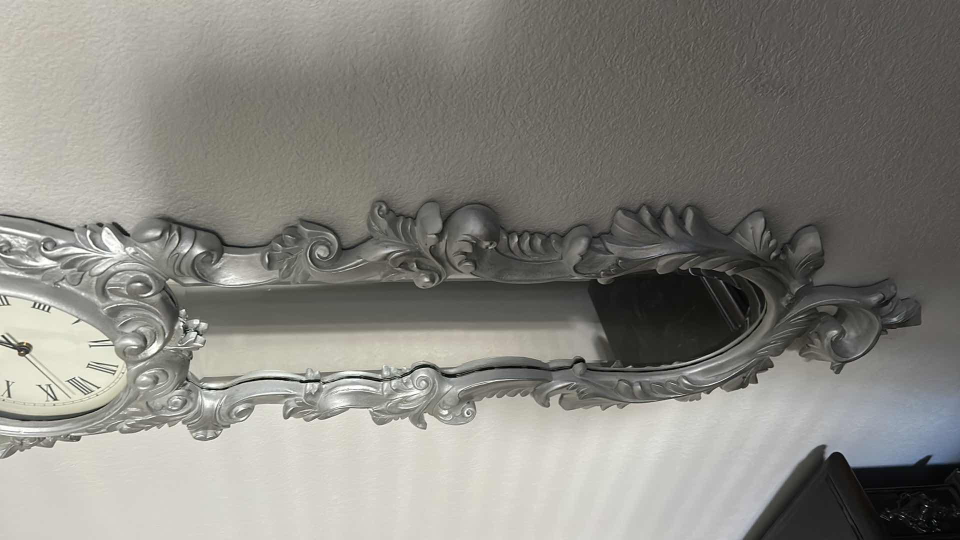 Photo 1 of SILVER ROCOCO STYLE WALL CLOCK W A MIRROR 46"