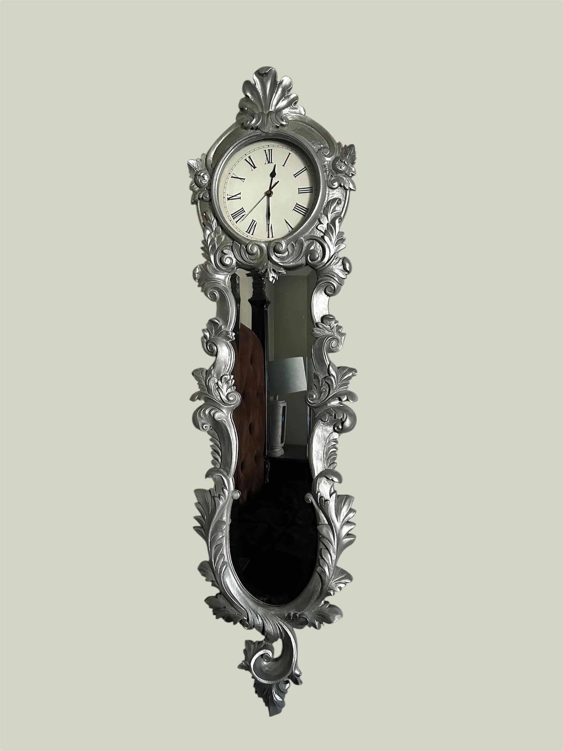 Photo 1 of SILVER ROCOCO STYLE WALL CLOCK W A MIRROR 46"