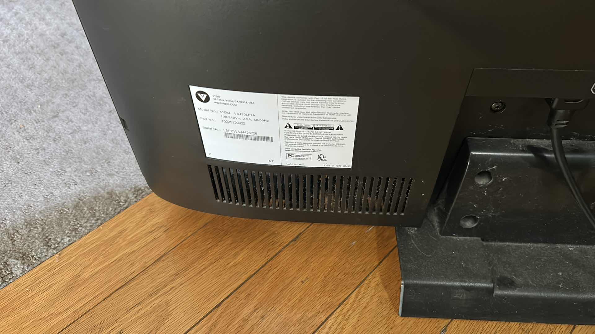 Photo 1 of 42" VIZIO FLAT PANEL LCD TV ON PEDESTAL