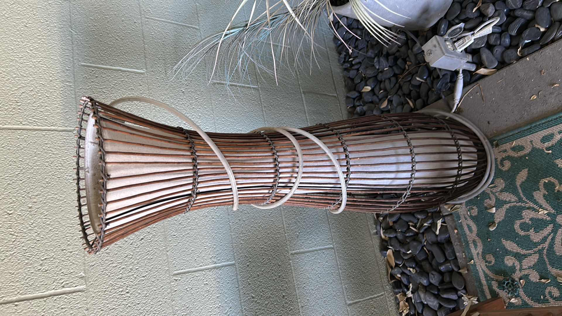 Photo 1 of RATTAN BAMBOO FLOOR LAMP NEEDS CLEANING H 44"