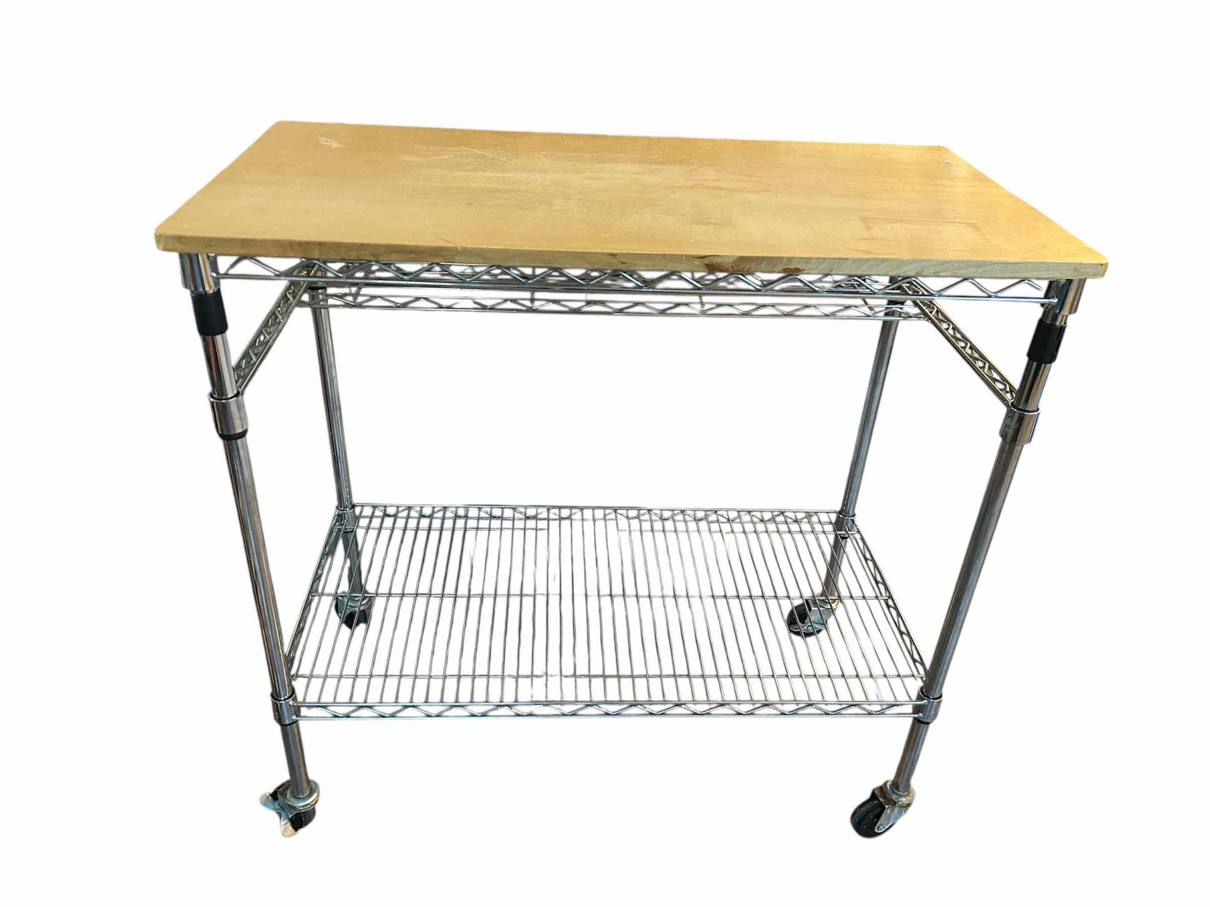 Photo 1 of 3TIER ROLLING KITCHEN CART W OAK WOOD TABLE TOP CHROME FINISH 37" X 19" H 36"