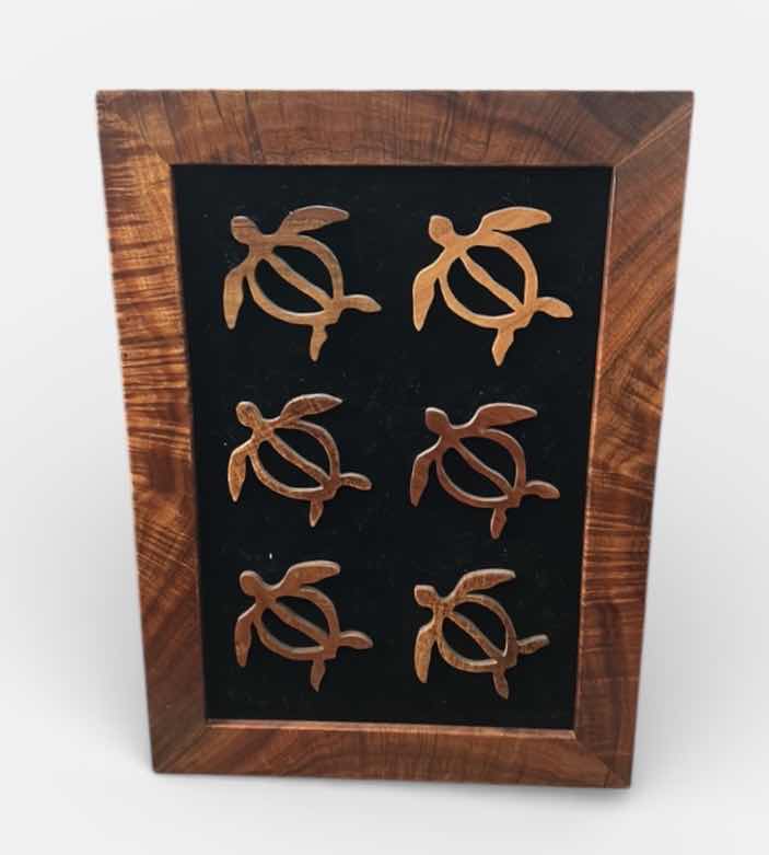 Photo 1 of HAWAIIAN SEA TURTLE WOOD CARVING SET BY LOCAL ARTIST ALAN SHARP. ARTWORK 16 1/2” x H23”