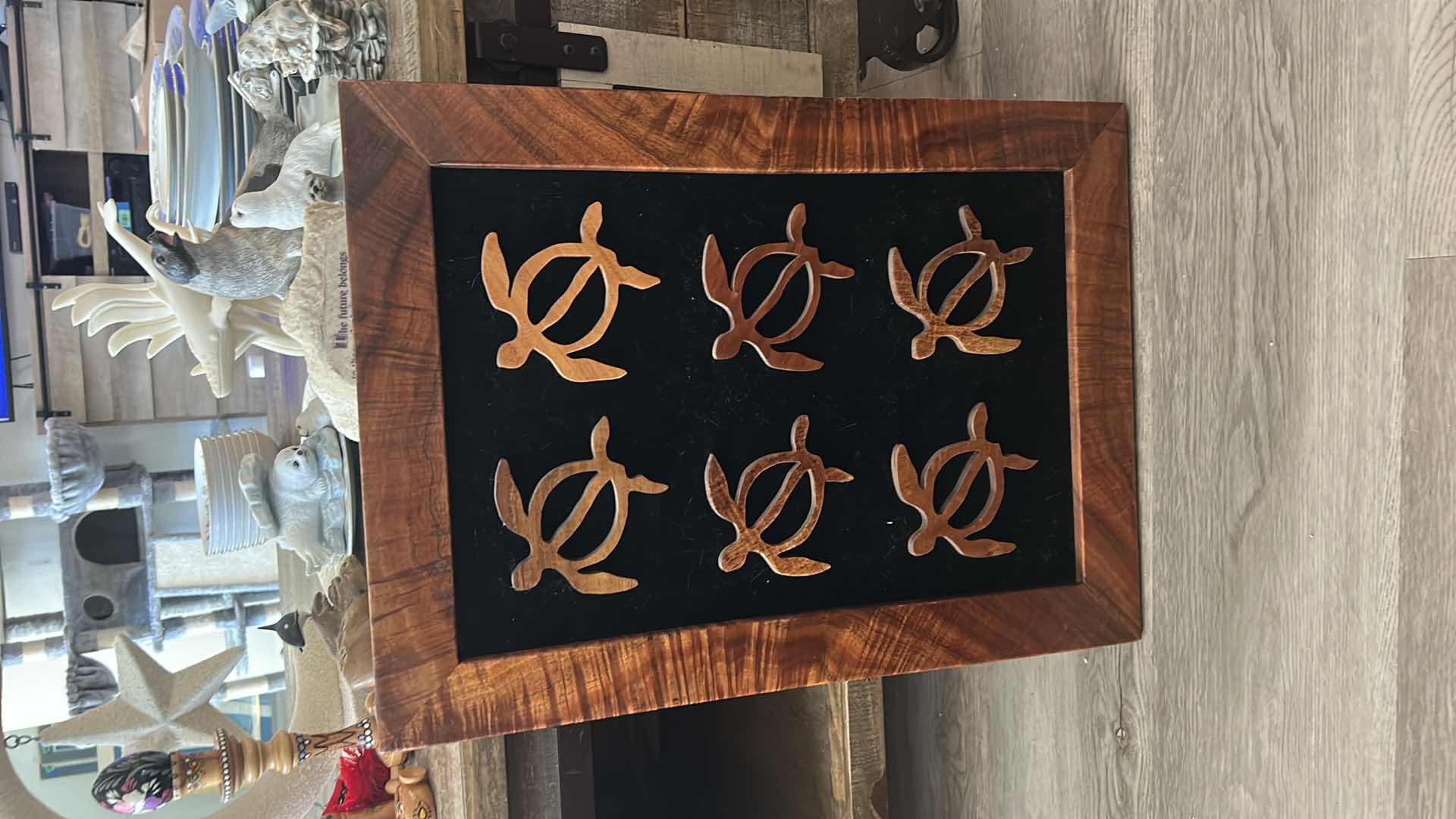 Photo 1 of HAWAIIAN SEA TURTLE WOOD CARVING SET BY LOCAL ARTIST ALAN SHARP. ARTWORK 16 1/2” x H23”