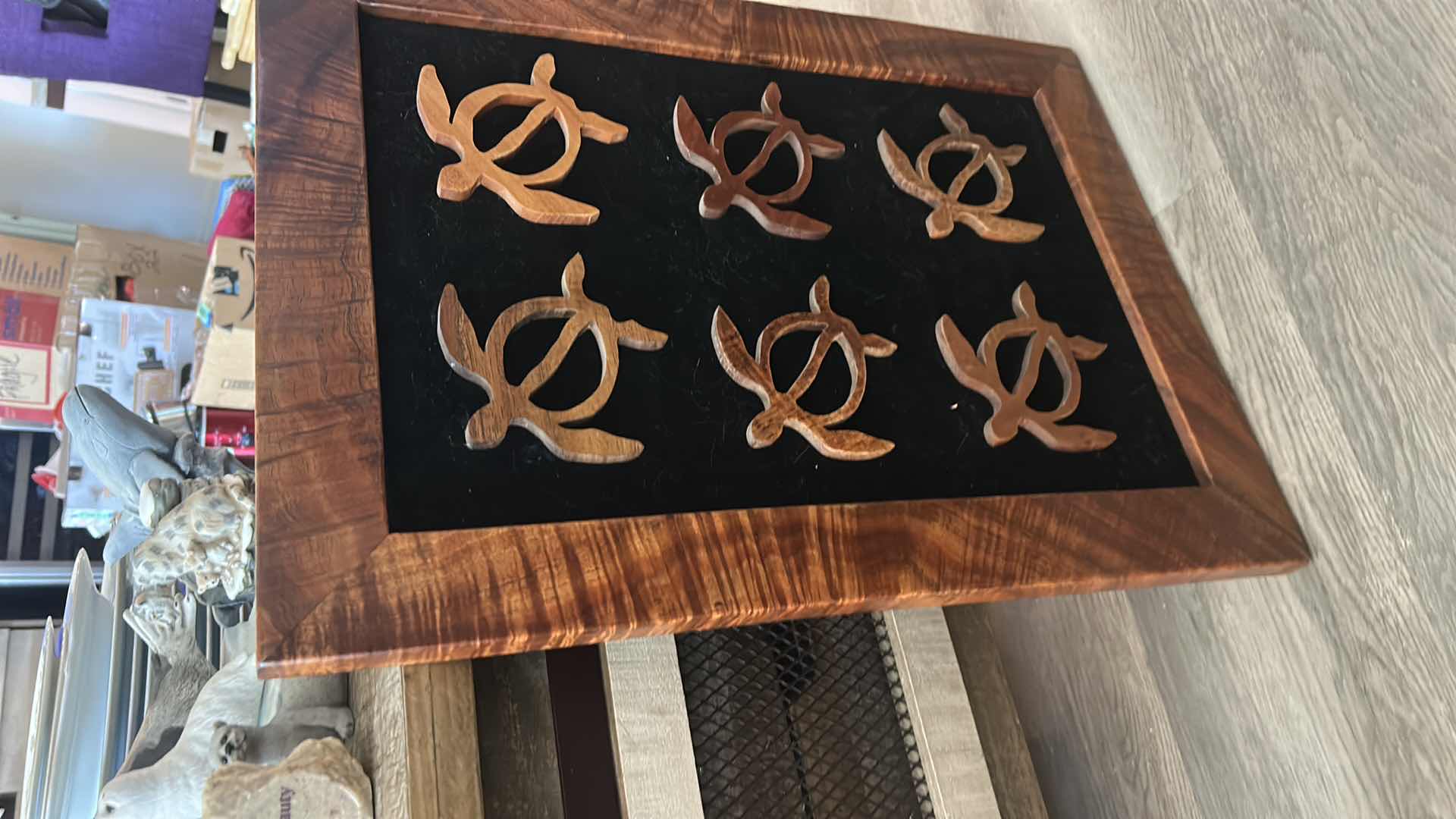 Photo 1 of HAWAIIAN SEA TURTLE WOOD CARVING SET BY LOCAL ARTIST ALAN SHARP. ARTWORK 16 1/2” x H23”