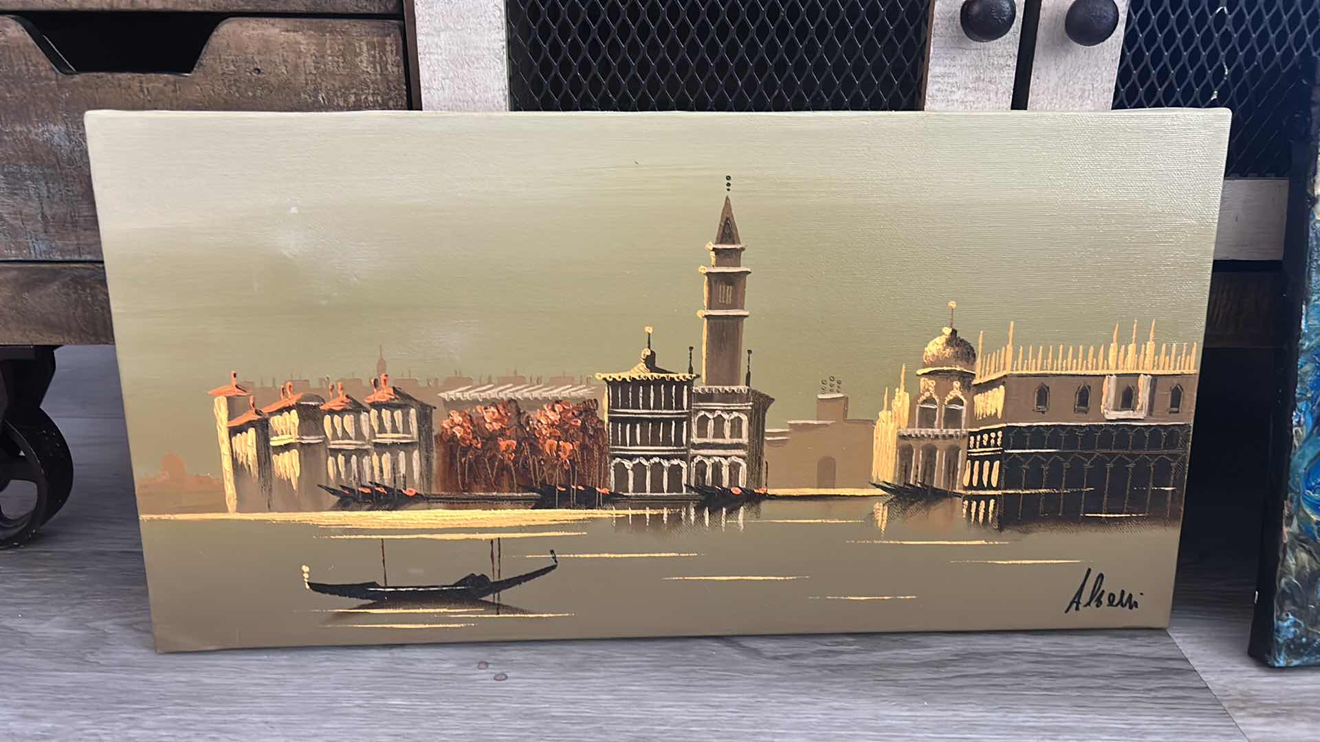 Photo 1 of 2 PC CANVAS ARTWORK, 1 SIGNED ITALY OIL PAINTING 20”X 10”