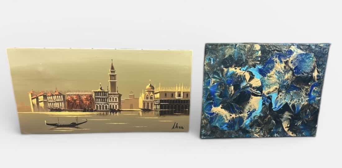 Photo 1 of 2 PC CANVAS ARTWORK, 1 SIGNED ITALY OIL PAINTING 20”X 10”