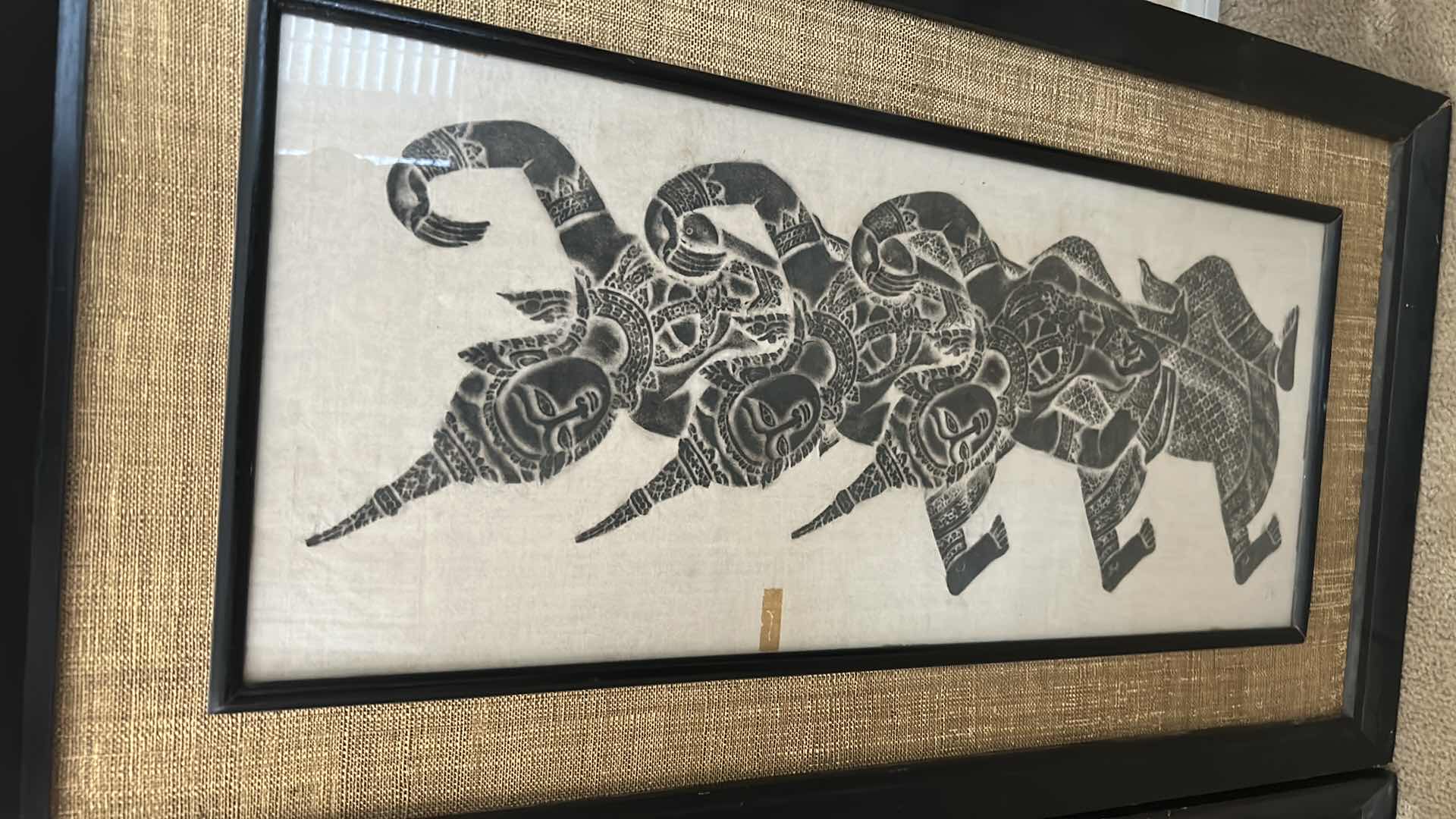 Photo 1 of 2- VINTAGE THAI TEMPLE RUBBINGS ON RICE PAPER 20" X 36"