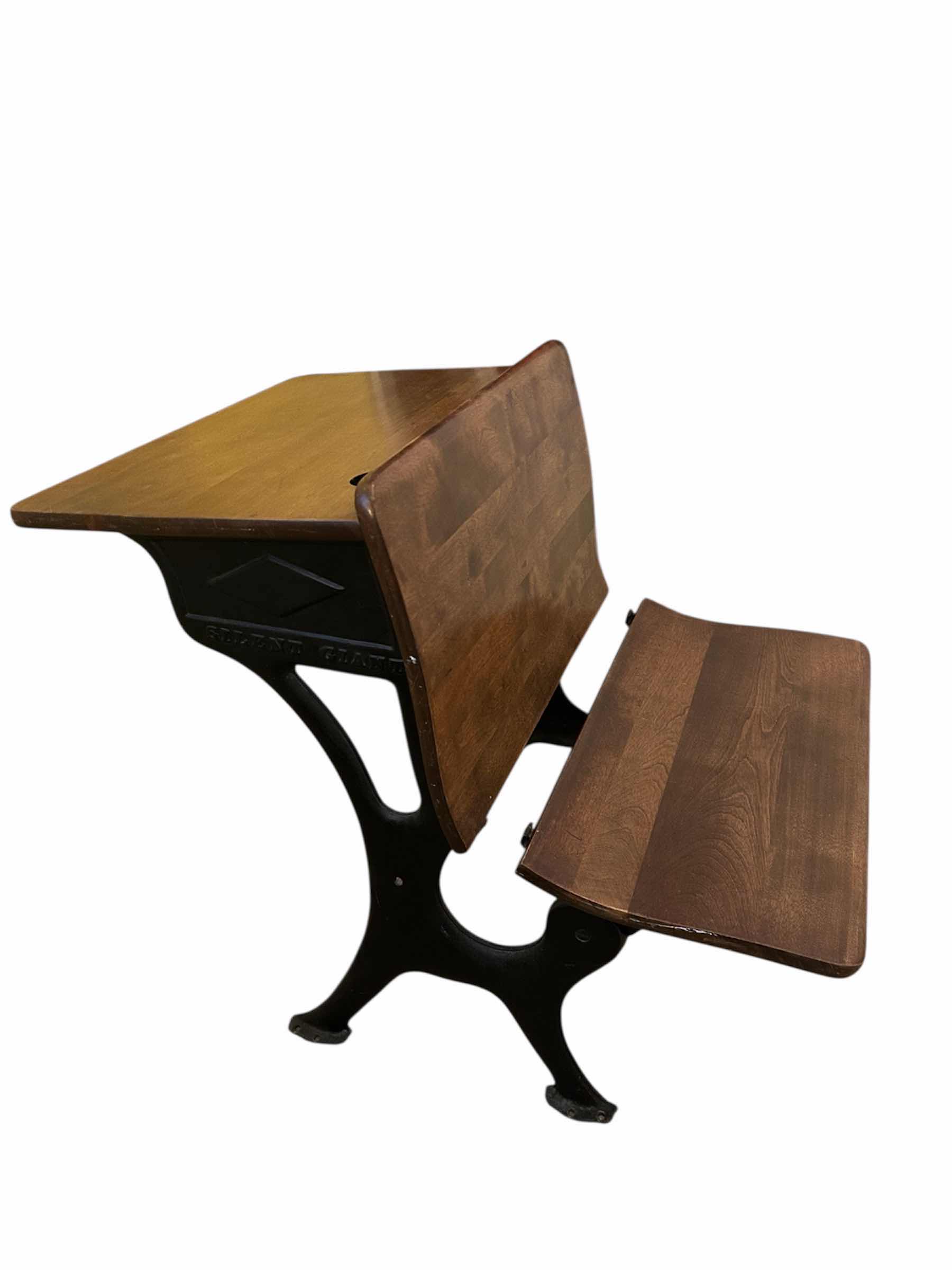 Photo 1 of ANTIQUE CAST IRON AND WOOD SCHOOL DESK H 29"