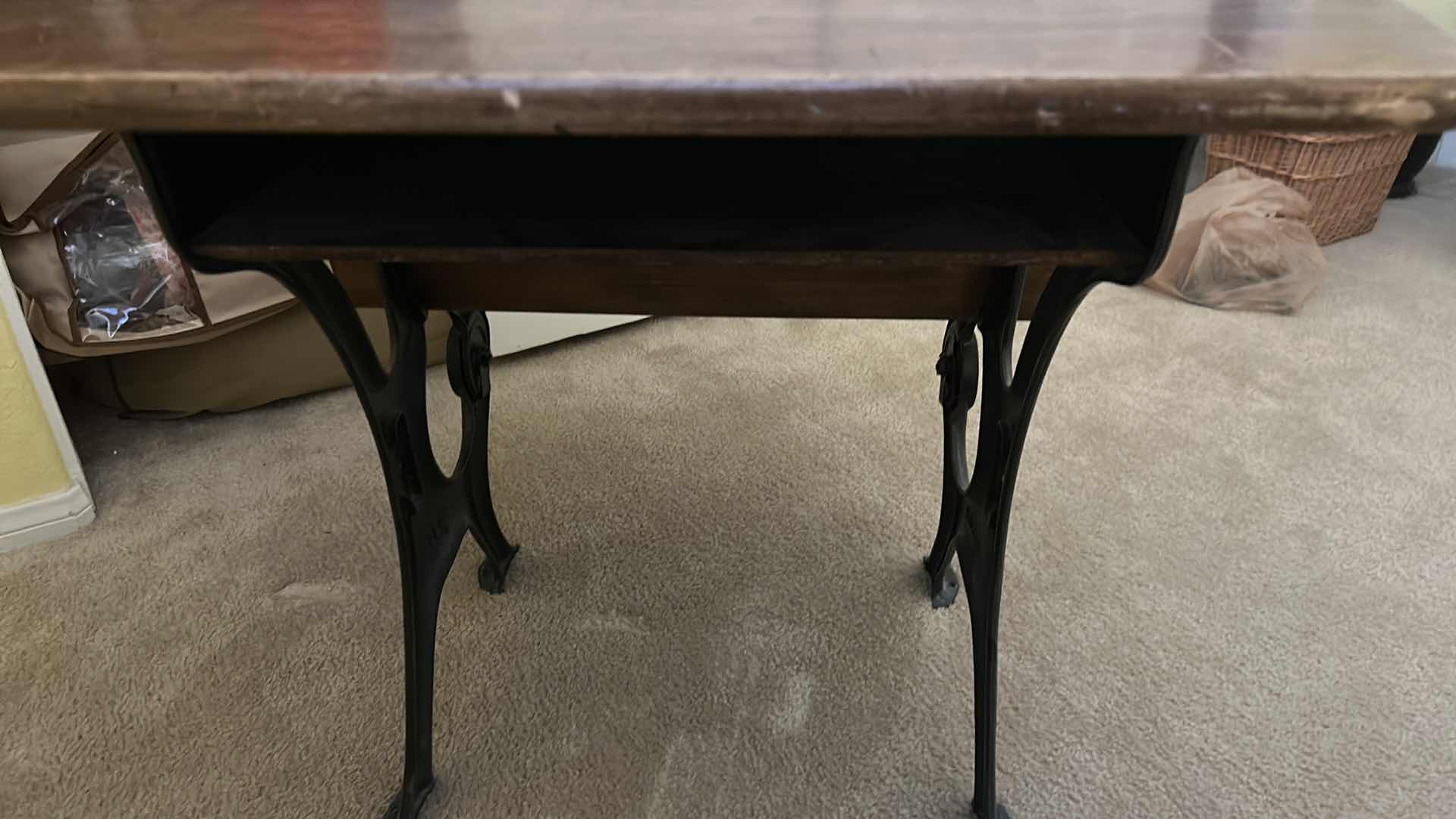 Photo 1 of ANTIQUE CAST IRON AND WOOD SCHOOL DESK H 29"