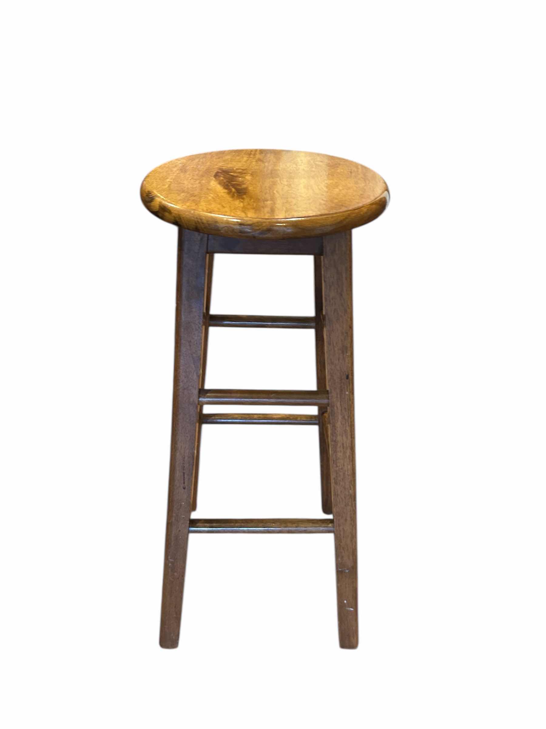 Photo 1 of BACKLESS ROUND TOP WOODEN BAR STOOL W BROWN FINISH H 29"