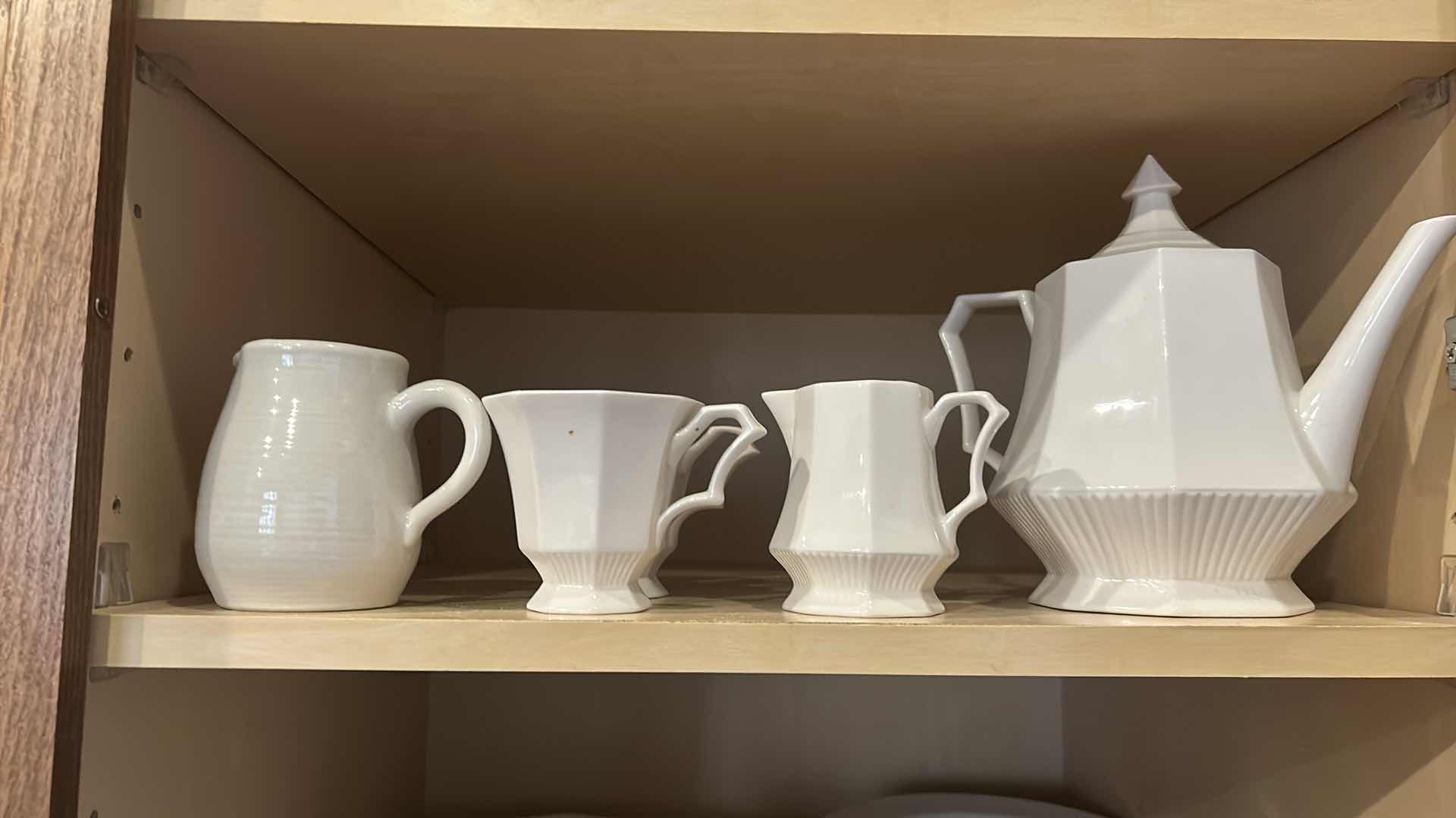 Photo 1 of CONTENTS OF 2 SHELVES WHITE DISHES TEAPOT