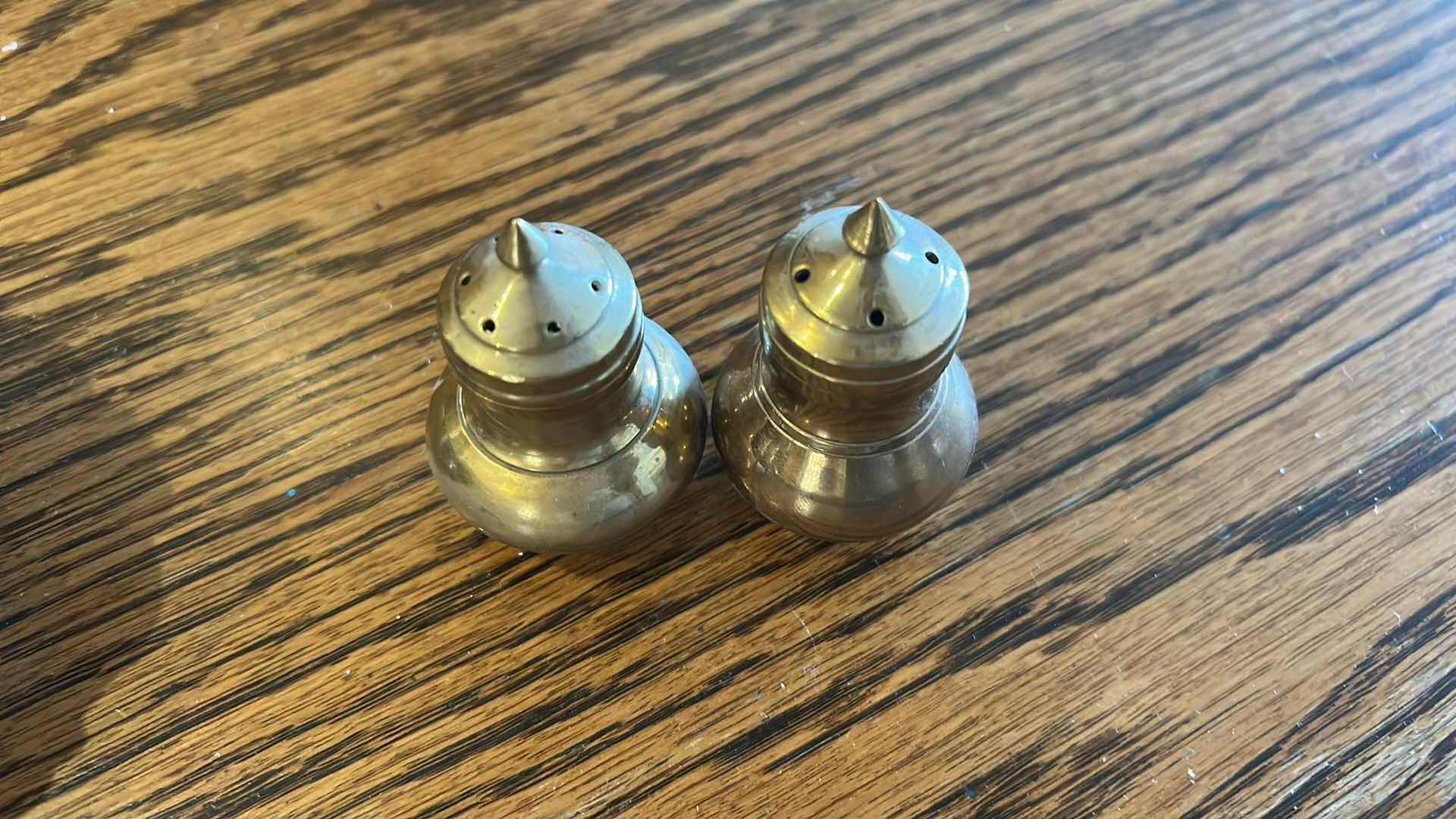 Photo 1 of 2 VINTAGE BRASS SALT PEPPER & SILVER PLATED BUTTER DISH