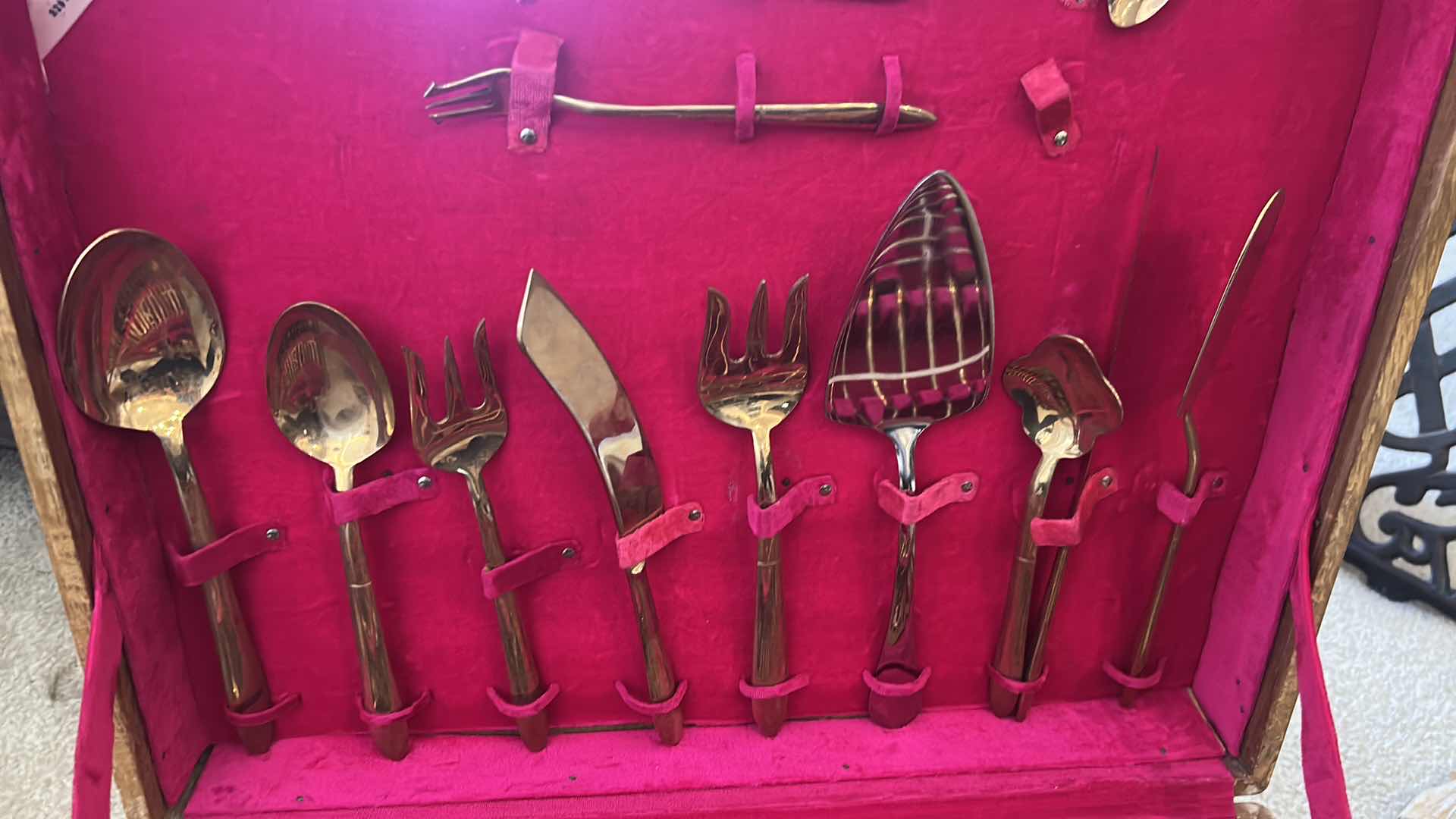 Photo 1 of VINTAGE THAI BRONZE FLATWARE SET BY PRINCESS JEWELRY BANGKOK IN ORIGINAL WOOD BOX
