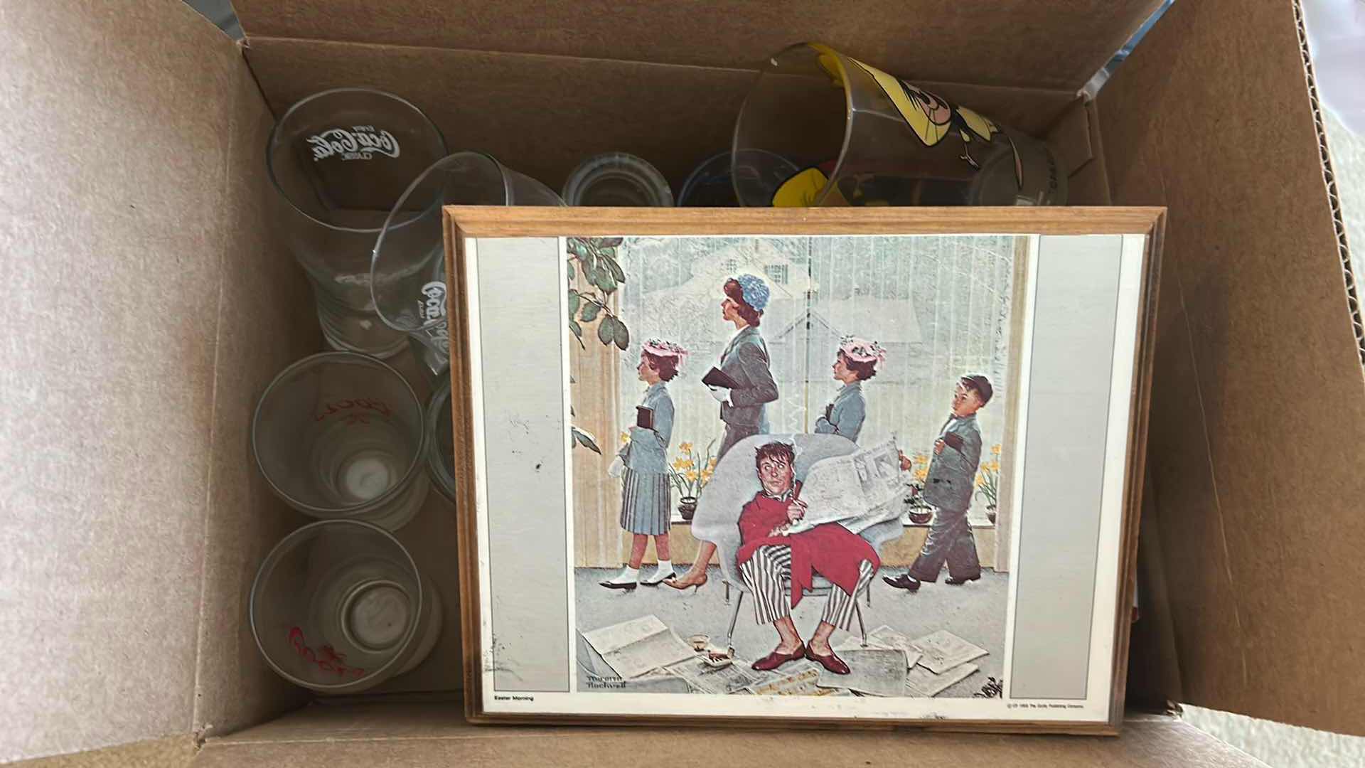 Photo 1 of CONTENTS OF BOX ASSORTED GLASSES NORMAN ROCKWELL PRINT