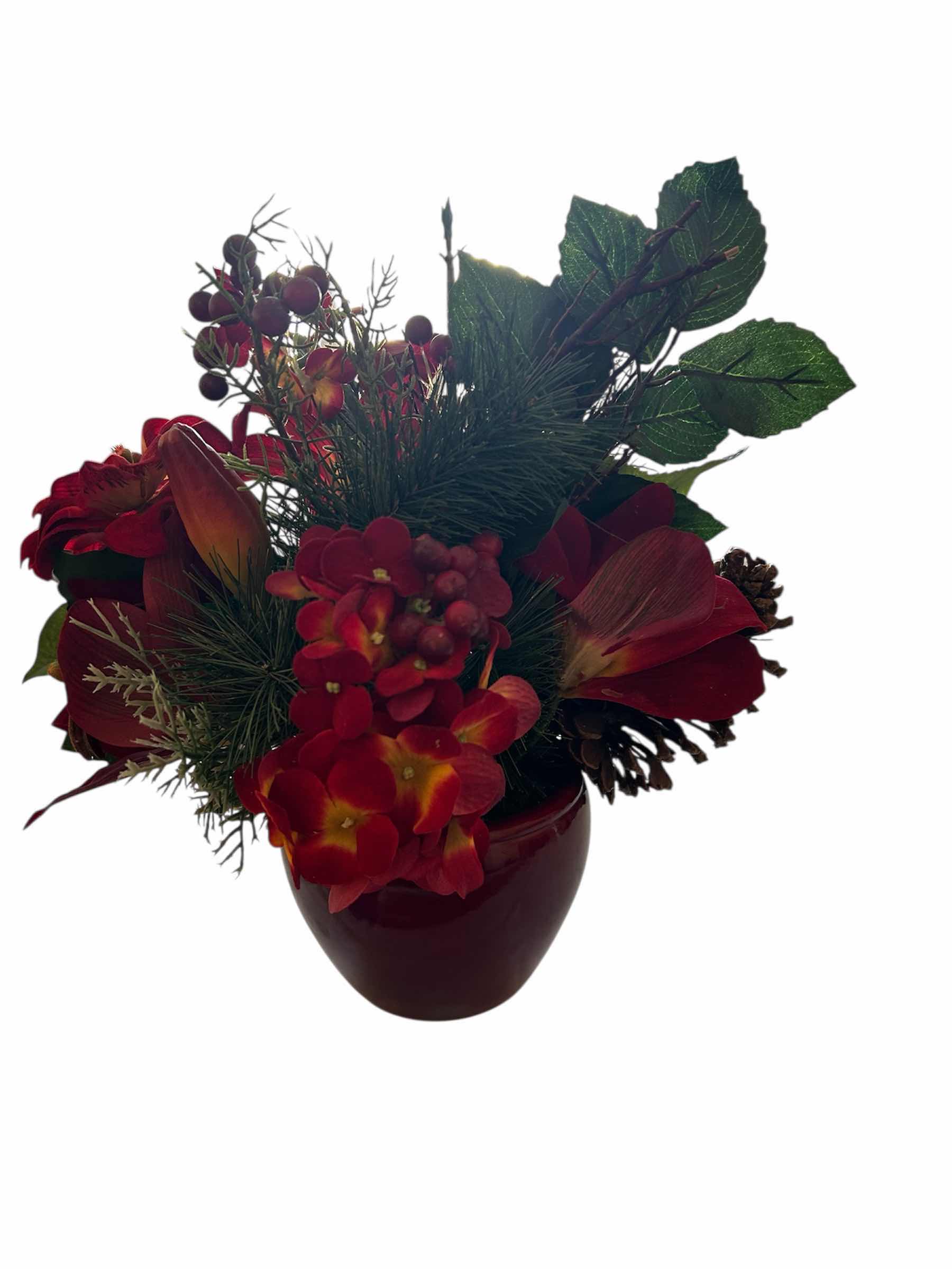 Photo 1 of RED FAUX FLOWERS IN RED VASE H 12"