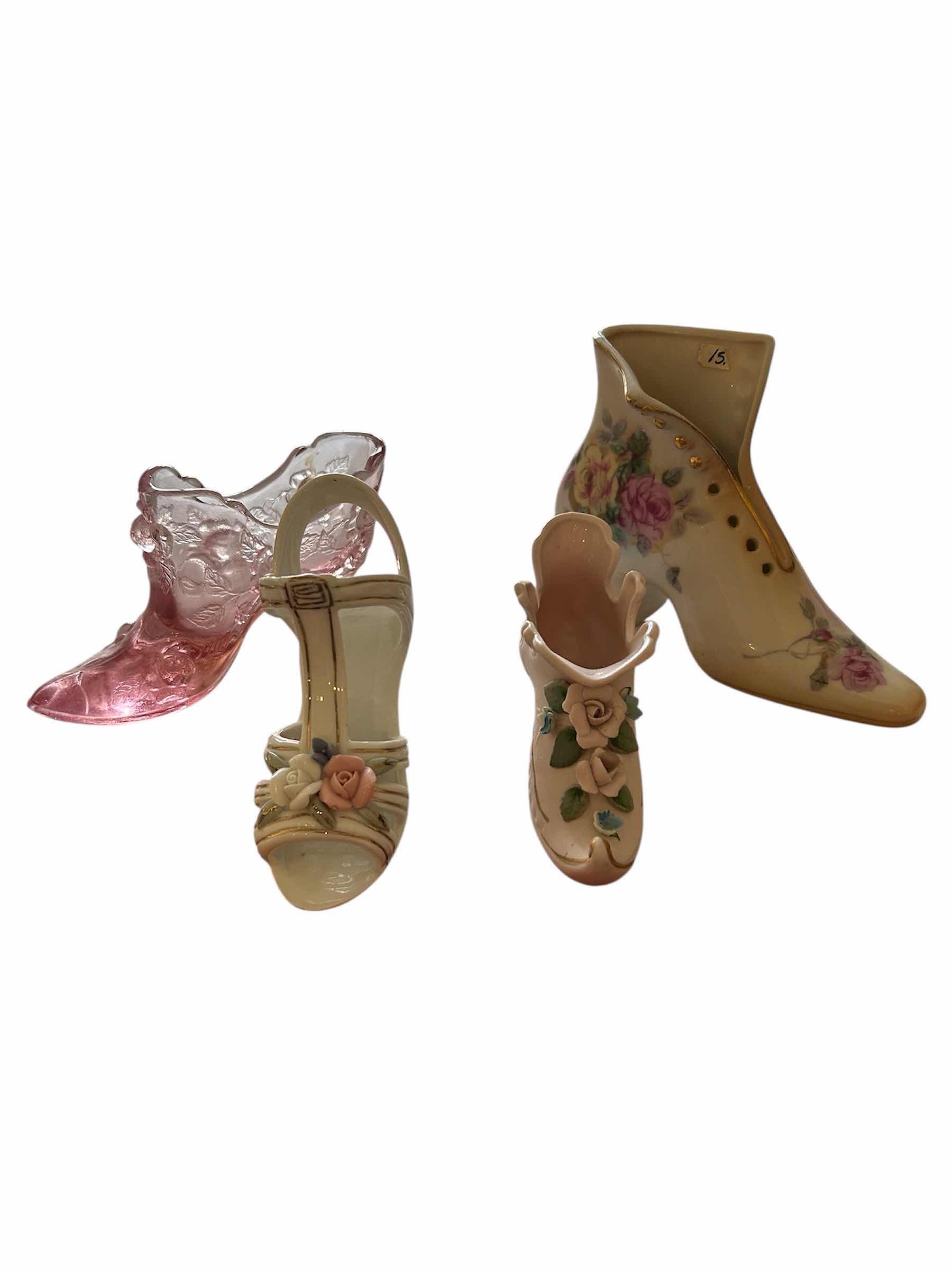 Photo 1 of 4- COLLECTABLE MINIATURE GLASS AND PORCELAIN SHOES