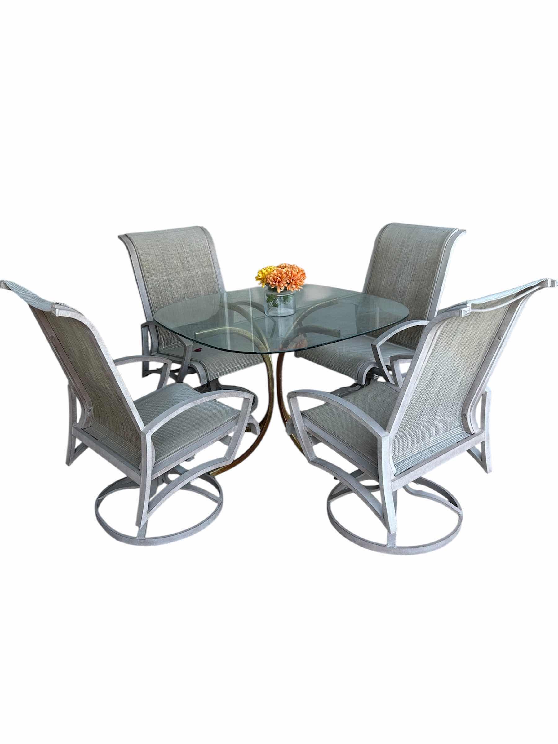 Photo 1 of GLASS TABLE W 4 SLING SWIVEL CHAIRS