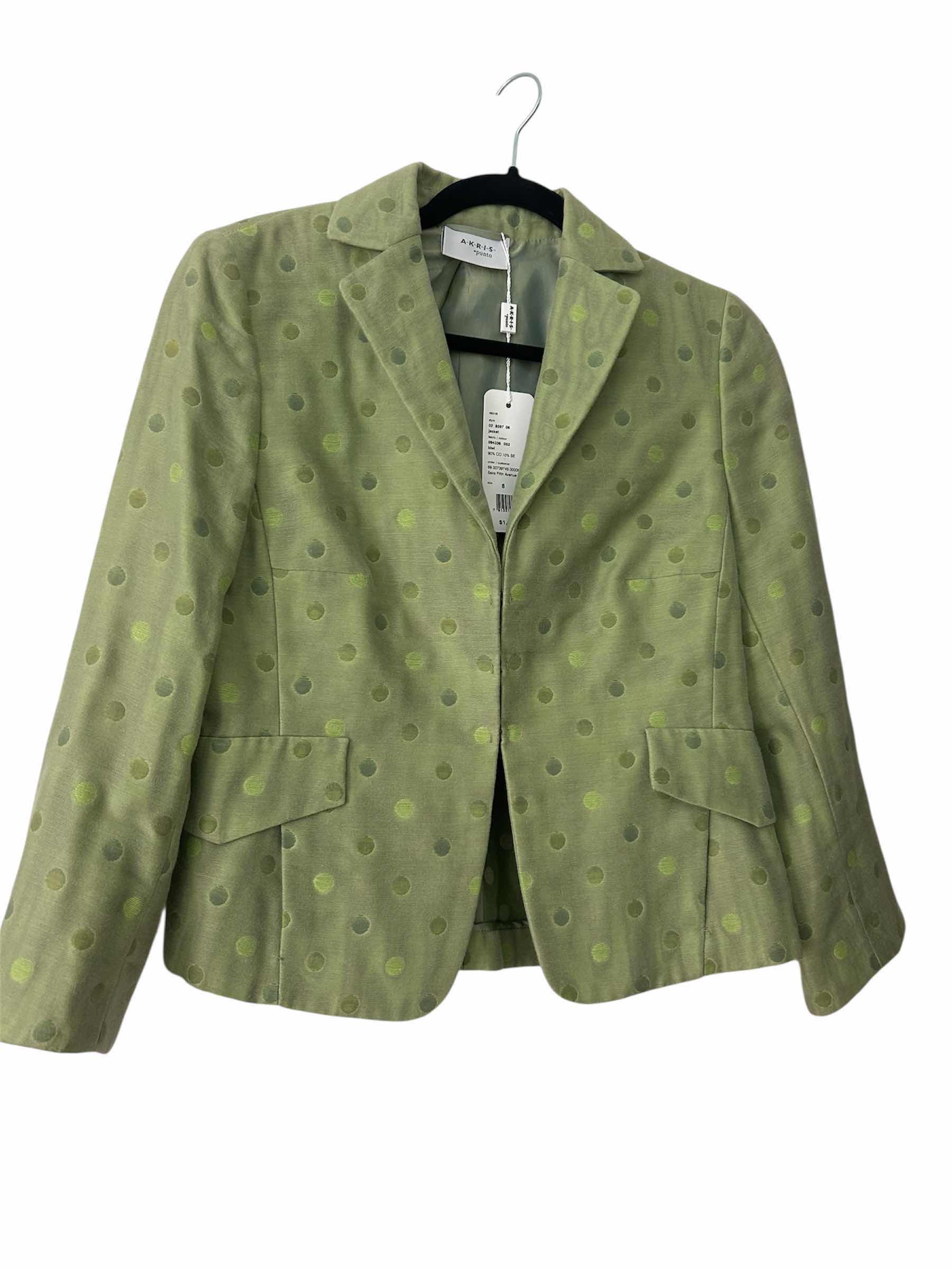 Photo 1 of AKRIS PUNTO SILK COTTON BLEND GREEN POLKA DOT JACKET BLAZER SZ 8