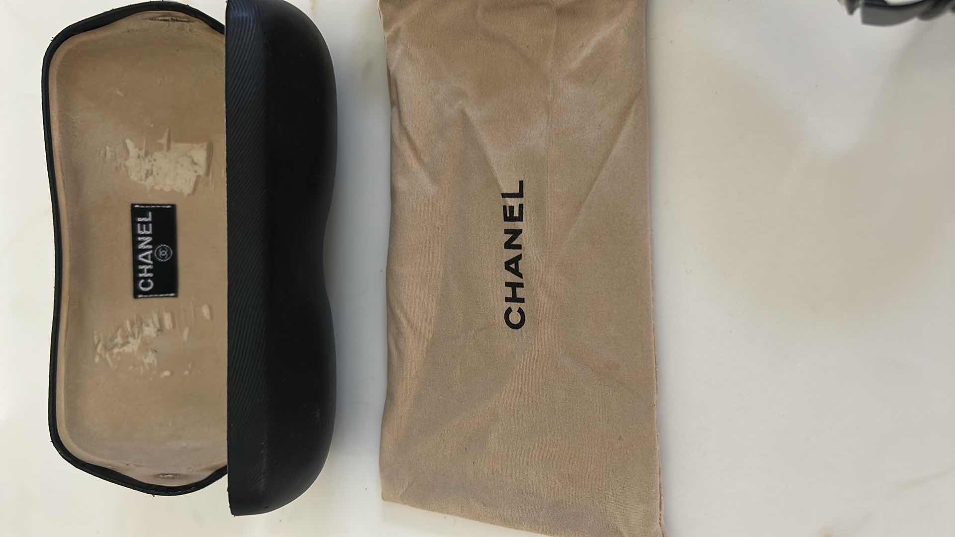 Photo 1 of CHANEL BLACK RIMLESS FRAME W GREY LENSES RHINESTONE CC LOGO ON TEMPLES W CASE