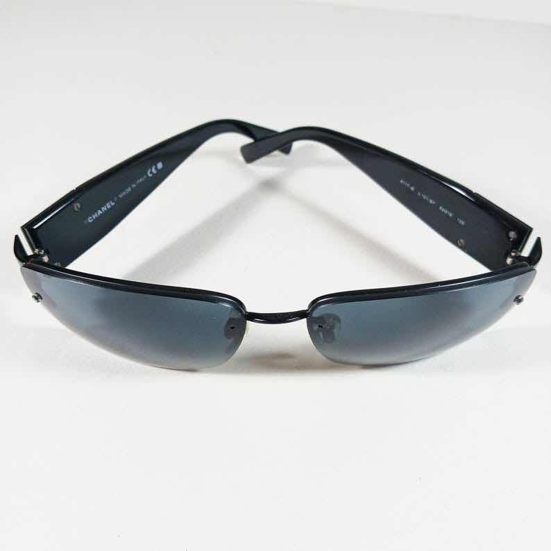 Photo 1 of CHANEL BLACK RIMLESS FRAME W GREY LENSES RHINESTONE CC LOGO ON TEMPLES W CASE