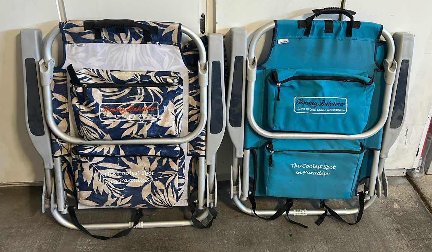 Photo 1 of 2- TOMMY BAHAMA 5 POSITION BACKPACK BEACH CHAIRS