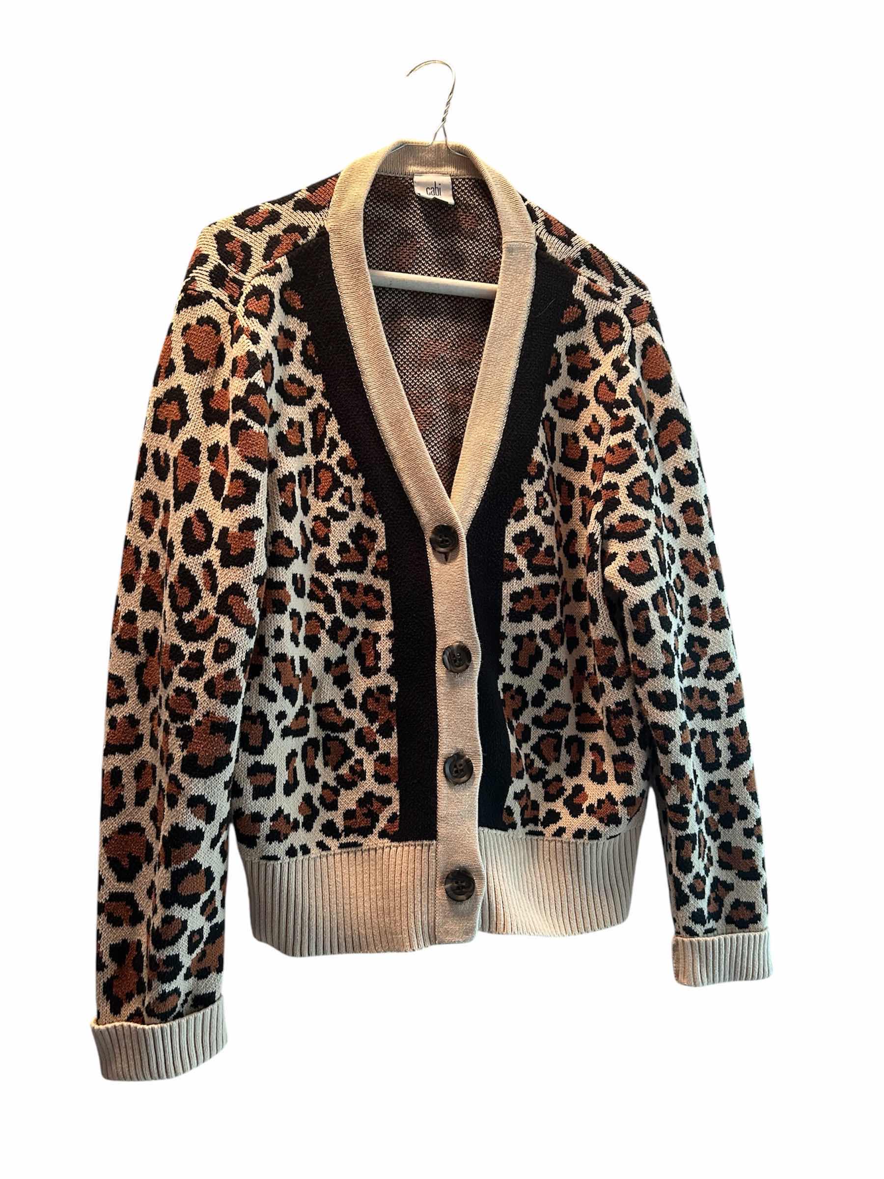 Photo 1 of CABI NINE LIVES CARDIGAN LEOPARD PRINT BUTTON FRONT SIZE L