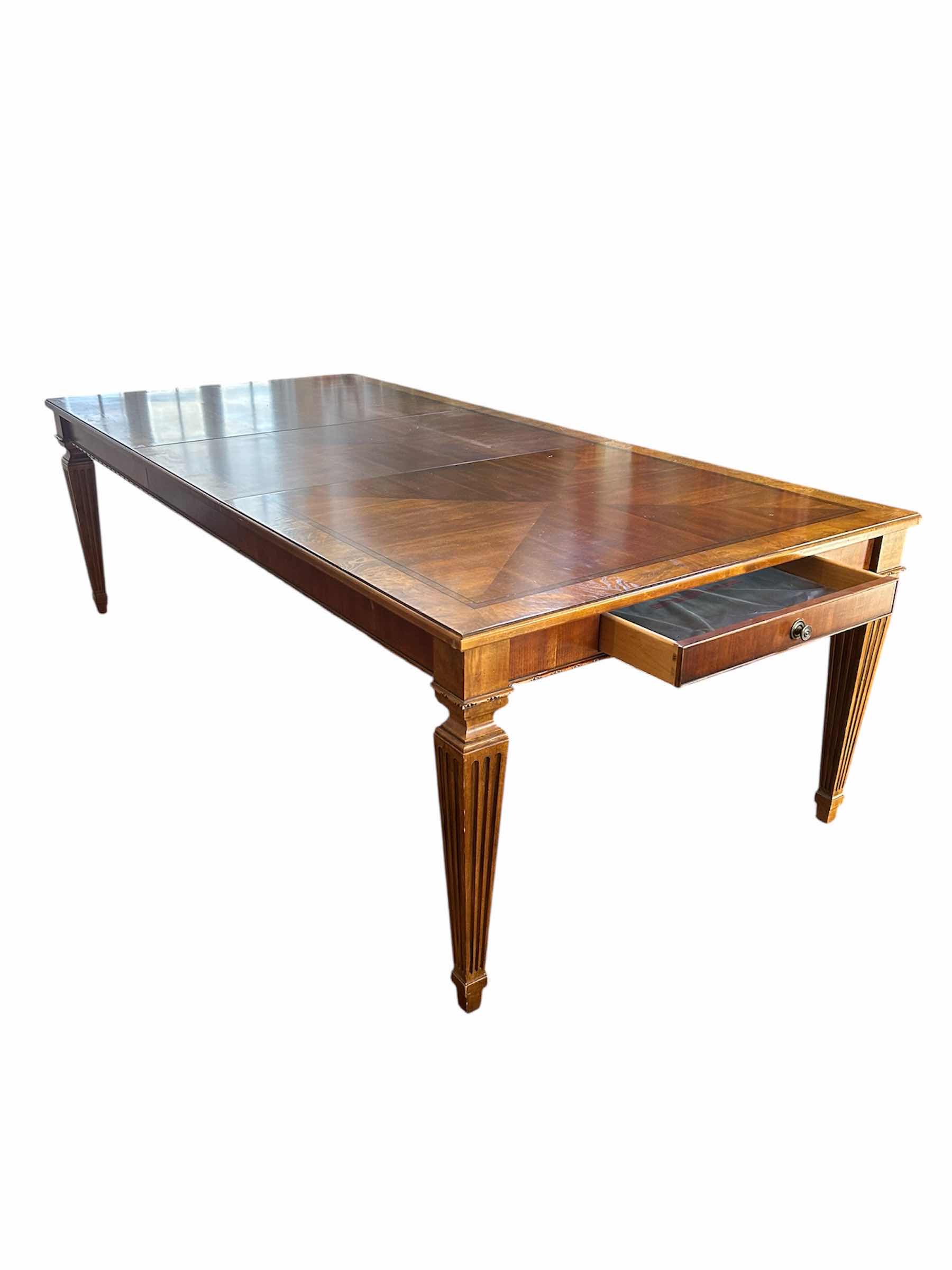 Photo 1 of ETHAN ALLEN GOODWIN DINING TABLE FROM TOWN HOUSE COLLECTION FLUTED LEGS SINGLE DRAWERS AT EACH END CHAIRS SOLD SEPARATELY 95" X 45"