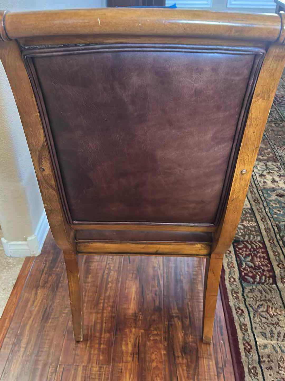 Photo 1 of ETHAN ALLEN LOUIS XVI STYLE MAHOGANY ARM CHAIR W UPHOLSTERED BROWN LEATHER