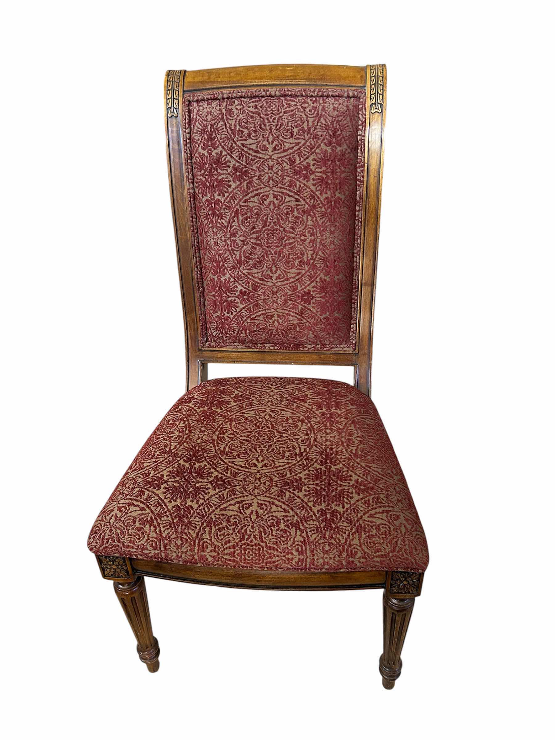 Photo 1 of ETHAN ALLEN DINING CHAIR W FLUTED TAPERED LEGS RED UPHOLSTERED FABRIC