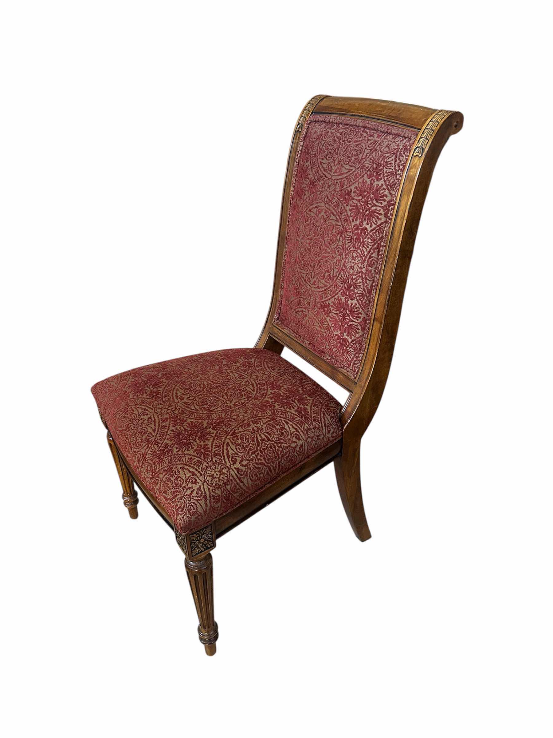 Photo 1 of ETHAN ALLEN DINING CHAIR W FLUTED TAPERED LEGS RED UPHOLSTERED FABRIC