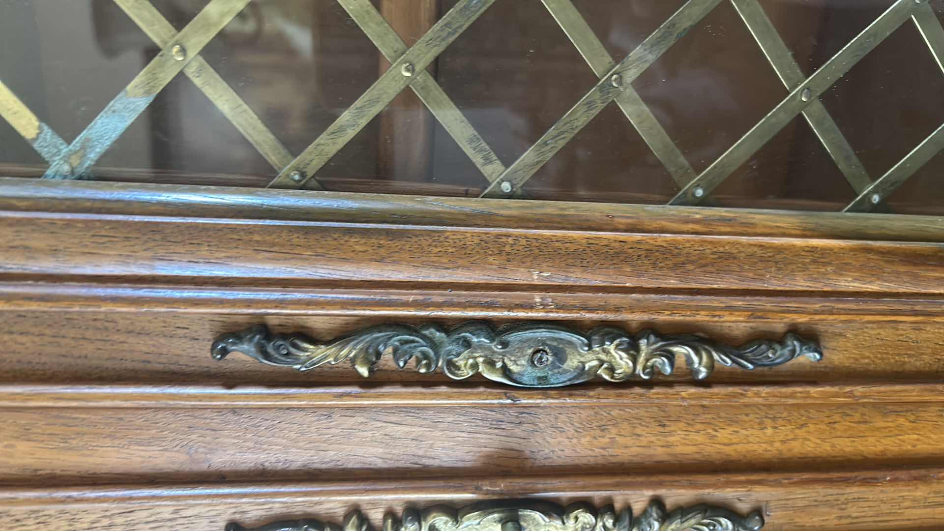 Photo 1 of PECAN WOOD ITALIAN MEDITERRANEAN STYLE BUFFET ONE HANDLE MISSING 68" X 19" H 80"