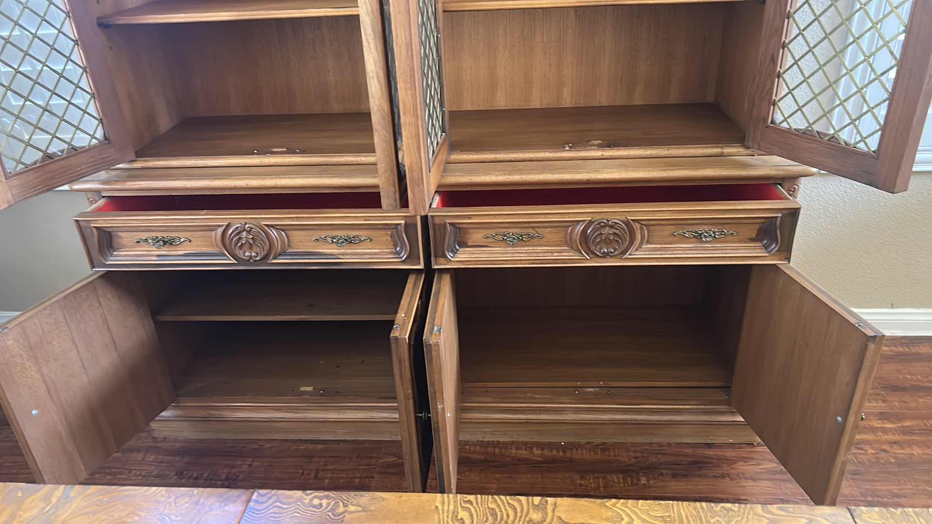 Photo 1 of PECAN WOOD ITALIAN MEDITERRANEAN STYLE BUFFET ONE HANDLE MISSING 68" X 19" H 80"