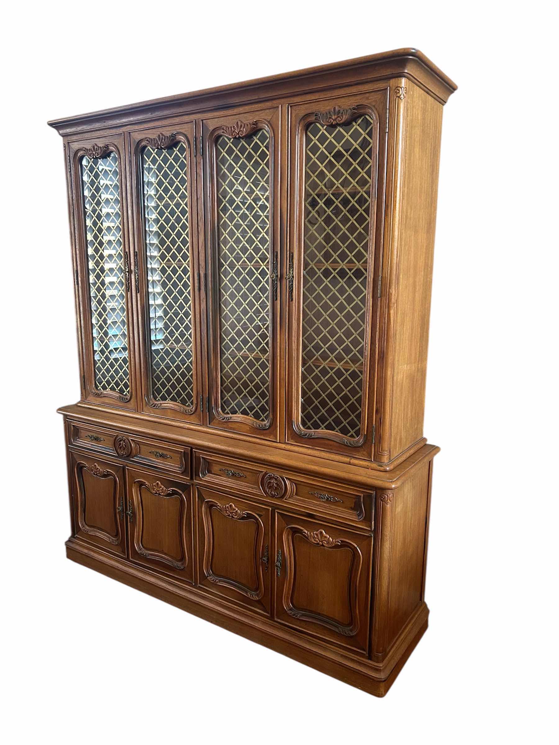 Photo 1 of PECAN WOOD ITALIAN MEDITERRANEAN STYLE BUFFET ONE HANDLE MISSING 68" X 19" H 80"