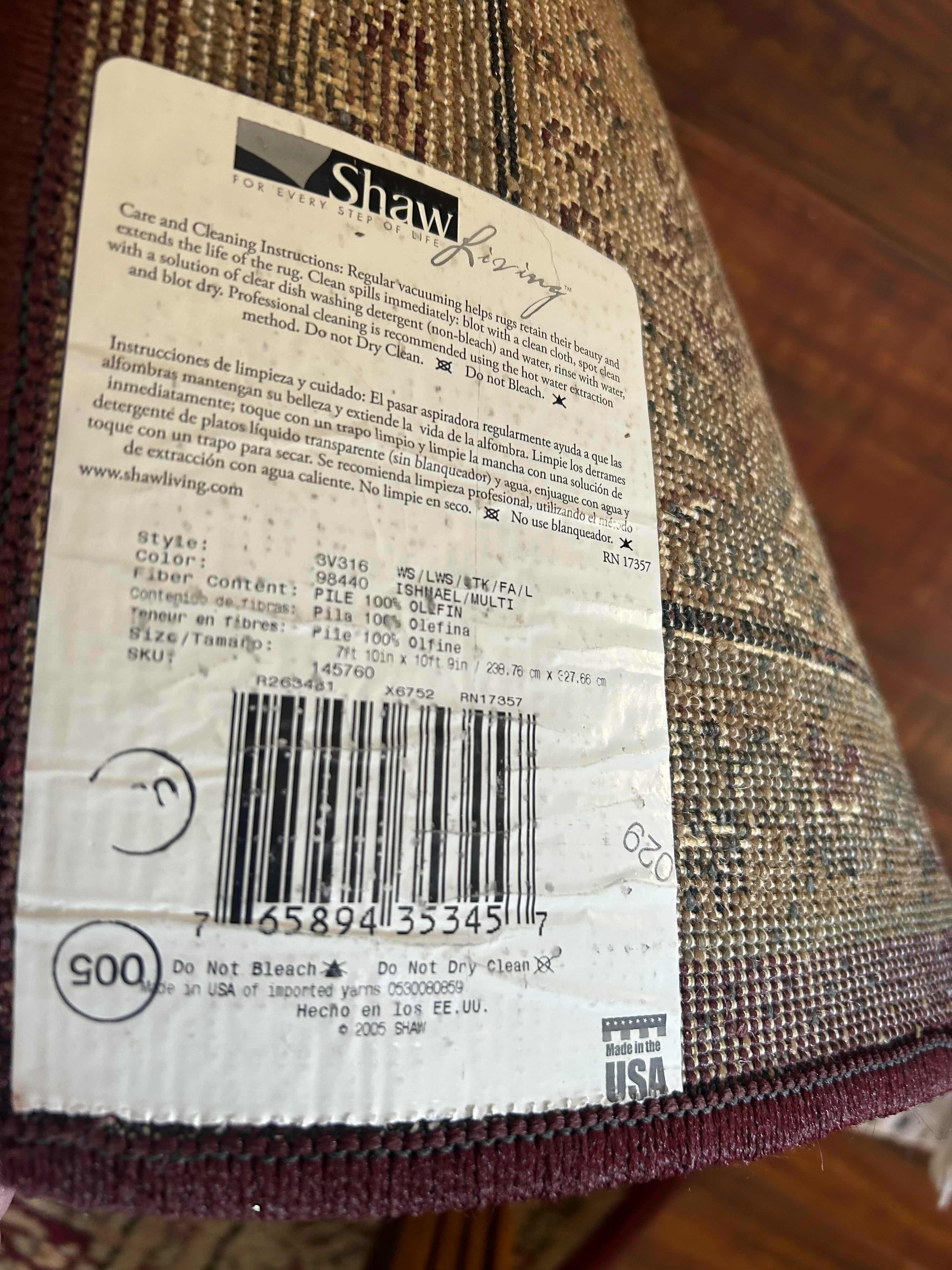 Photo 1 of SHAW LIVING AREA RUG 7.10 FT X 10FT