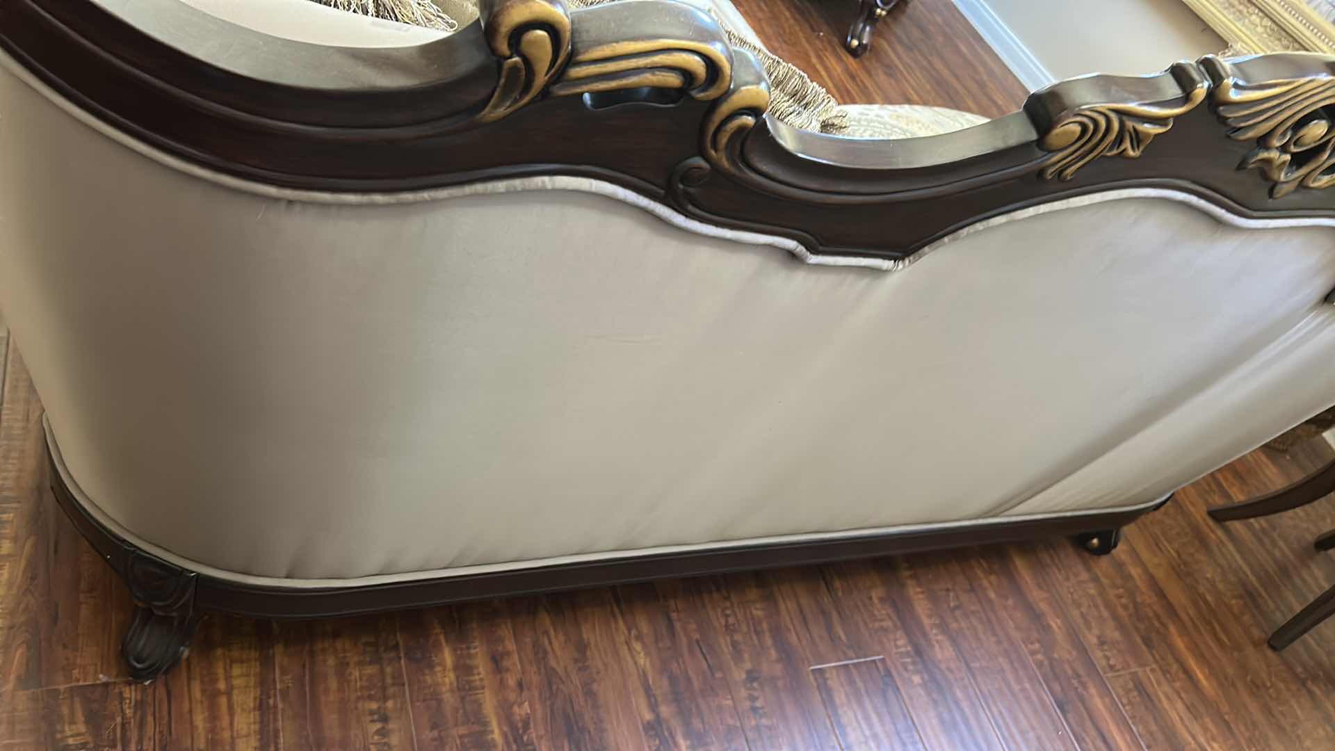 Photo 1 of CLASSIC CONSTANTINE SOFA ORNATE CARVED WOOD FRAME DARK WALNUT FINISH PAISLEY PATTERNED FABRIC W 5 DECORATIVE PILLOWS