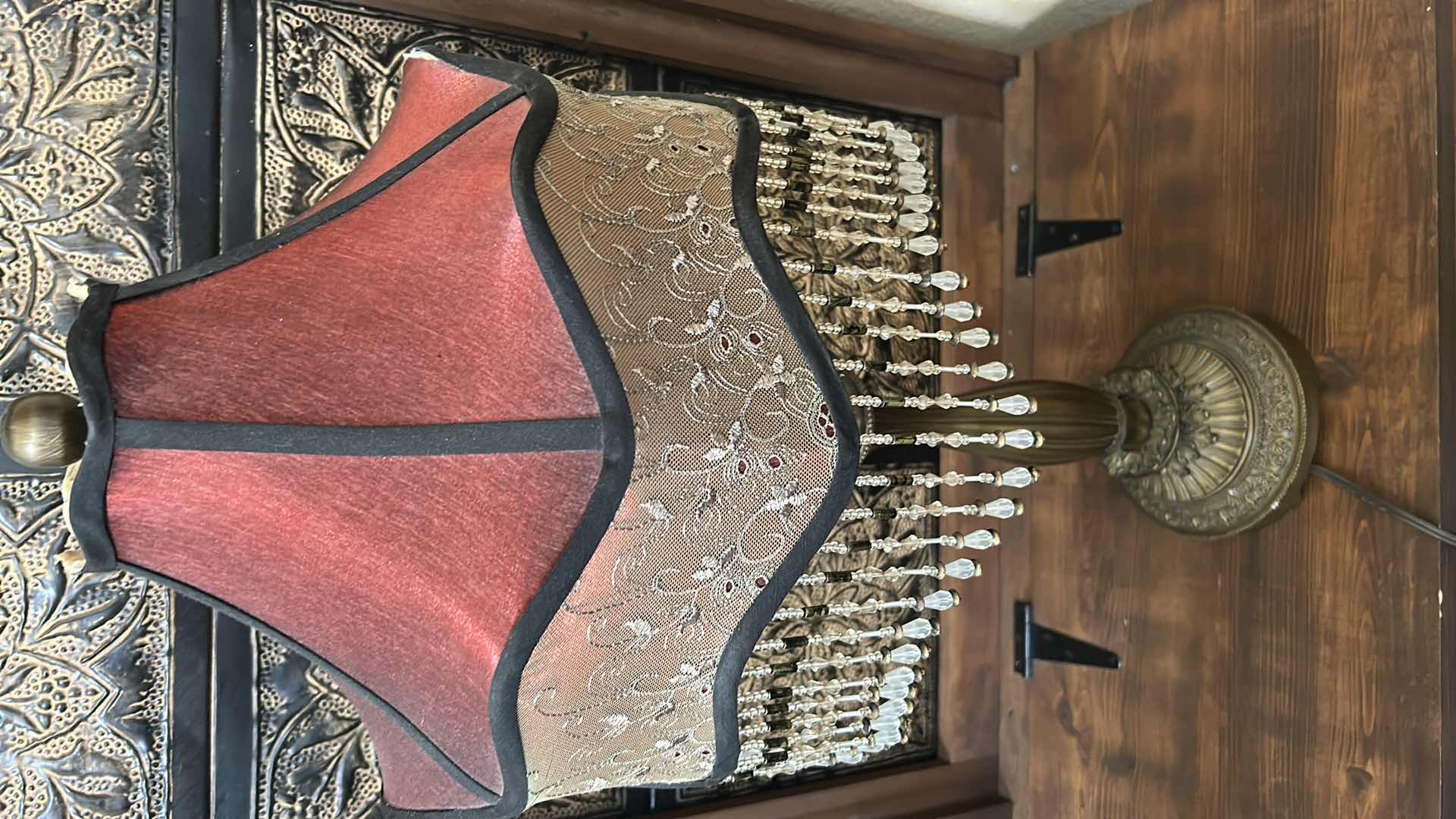 Photo 1 of DALE TIFFANY STYLE BEADED RUBY TABLE LAMP H 22"