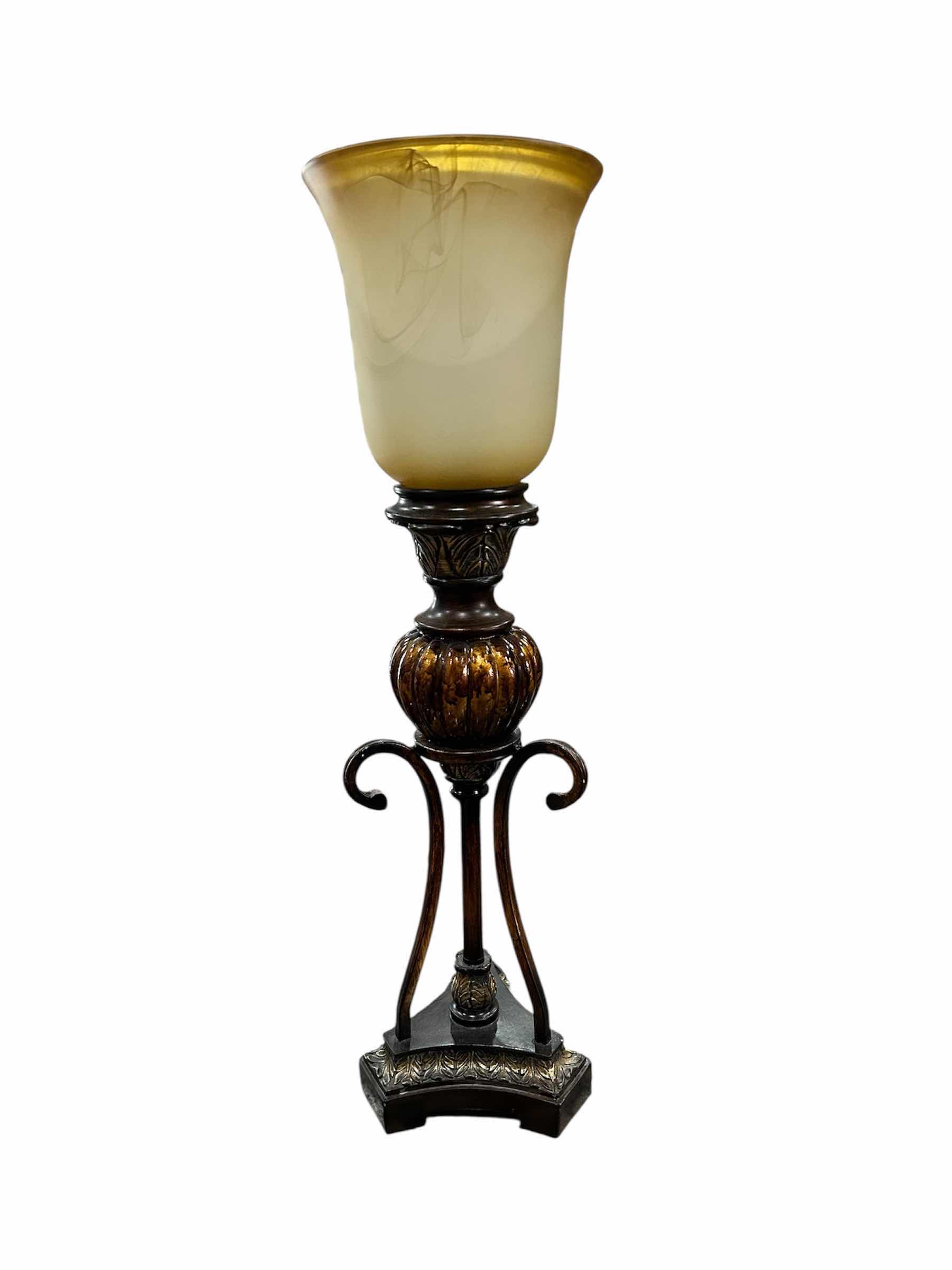 Photo 1 of MEDITERRANEAN STYLE BROWN METAL UPLIGHT TABLE LAMP H 27"