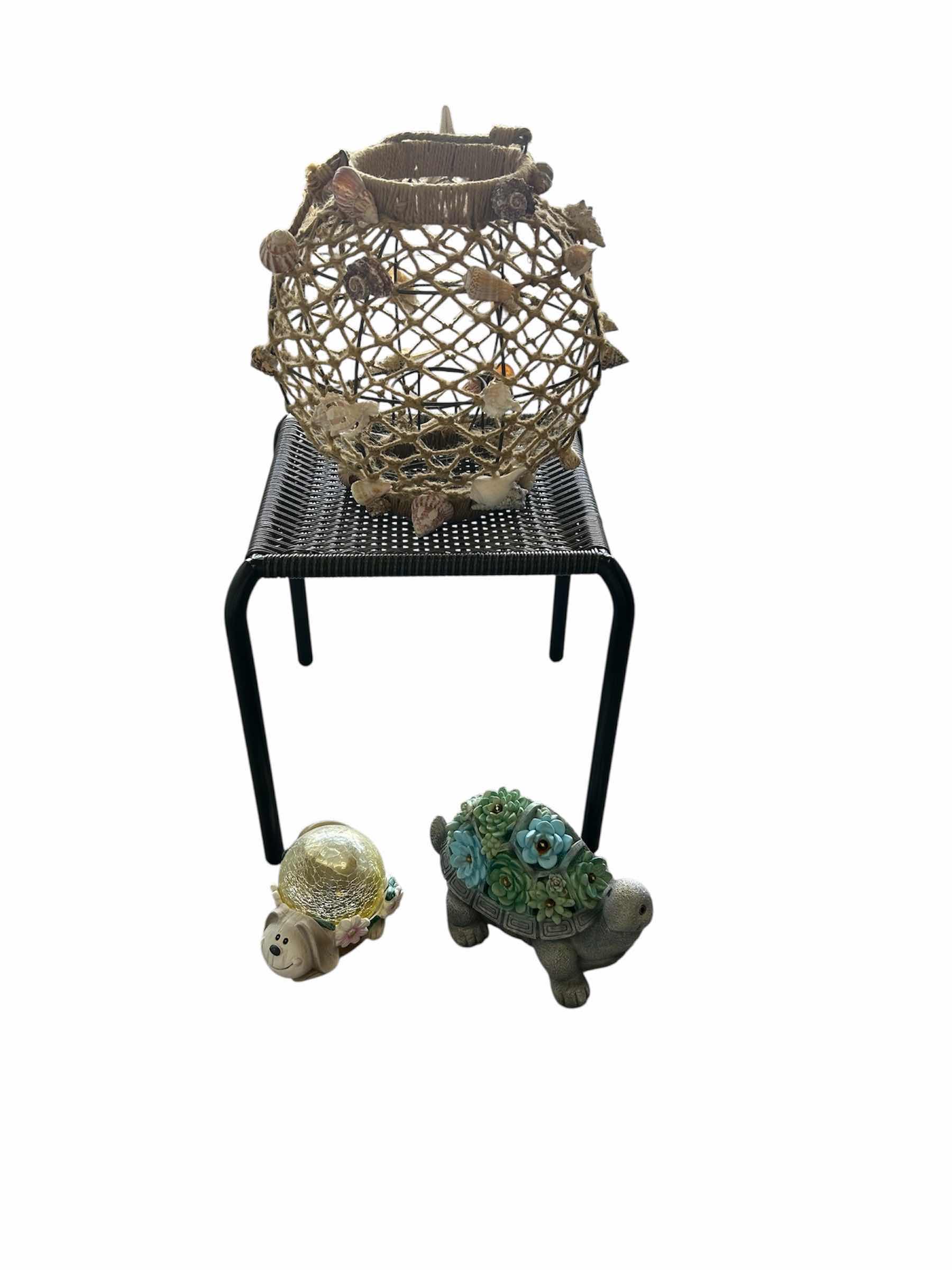 Photo 1 of OUTDOOR TABLE W DECORATIVE NAUTICAL SHELL SOLAR TURTLE DOG