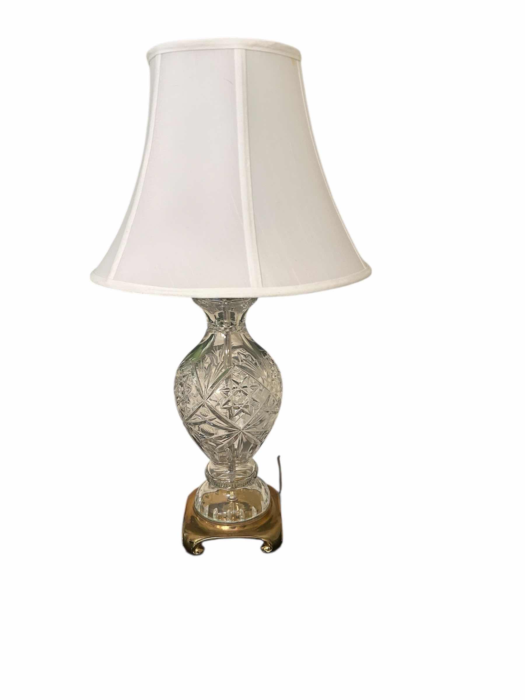 Photo 1 of VINTAGE CUT CRYSTAL AND BRASS TABLE LAMP H 29"