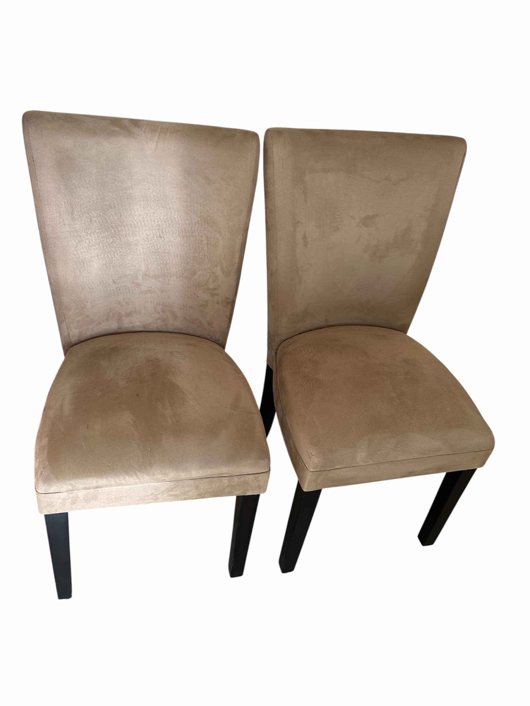 Photo 1 of 2- PARSON STYLE MODERN TAUPE UPHOLSTERED SIDE CHAIRS W BLACK LEGS