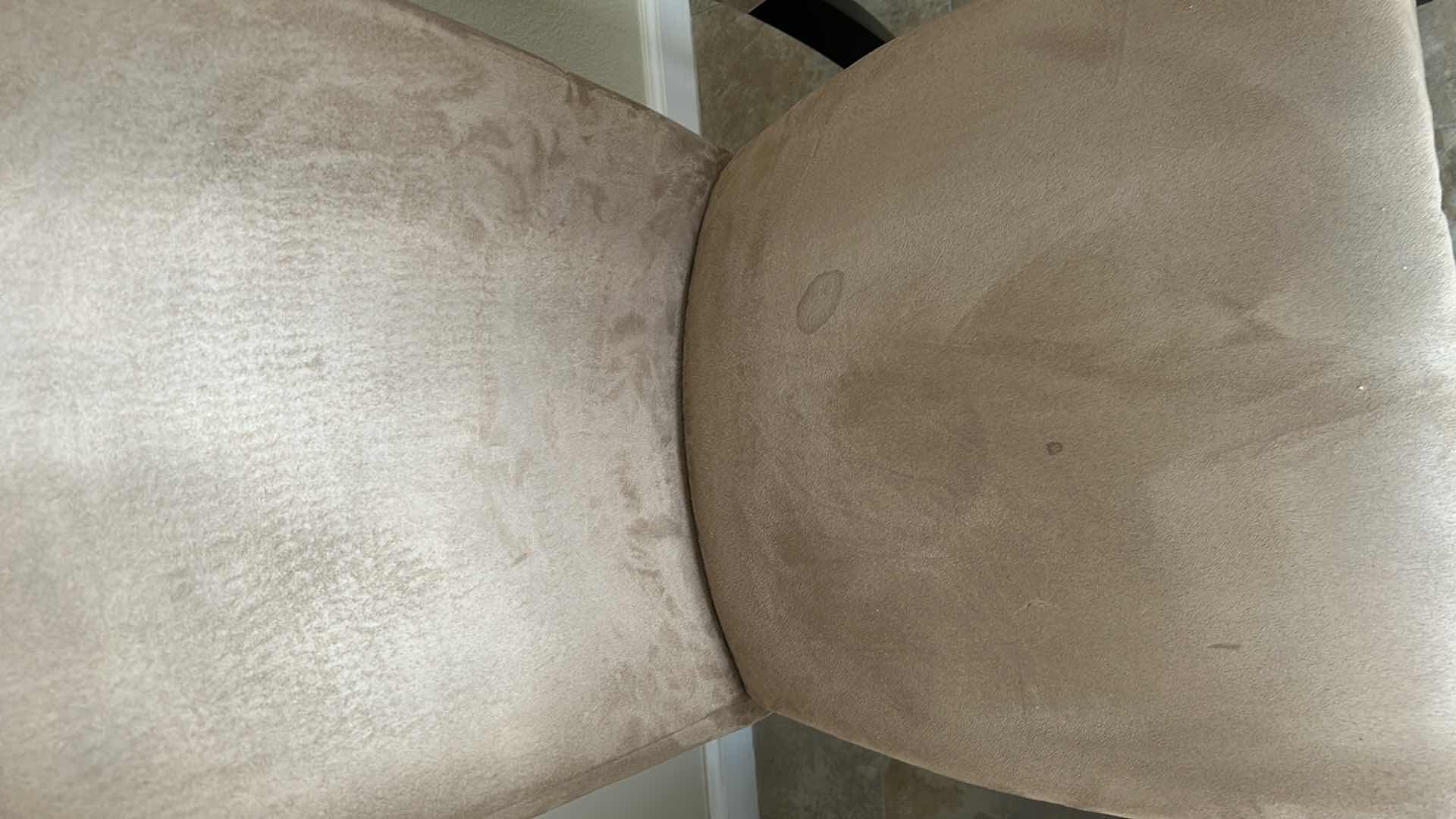 Photo 1 of 2- PARSON STYLE MODERN TAUPE UPHOLSTERED SIDE CHAIRS W BLACK LEGS