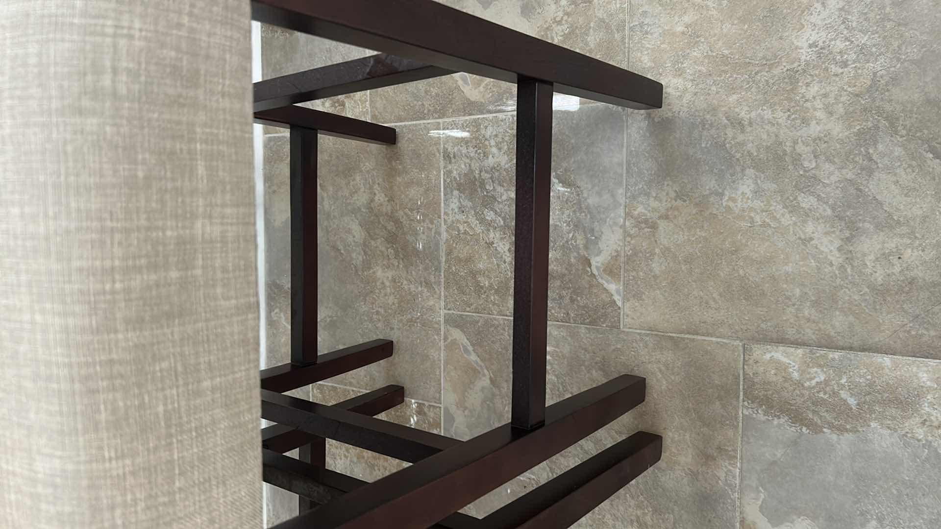 Photo 1 of 2- BEIGE UPHOLSTERED COUNTER STOOLS W NAILHEAD TRIM H 44"