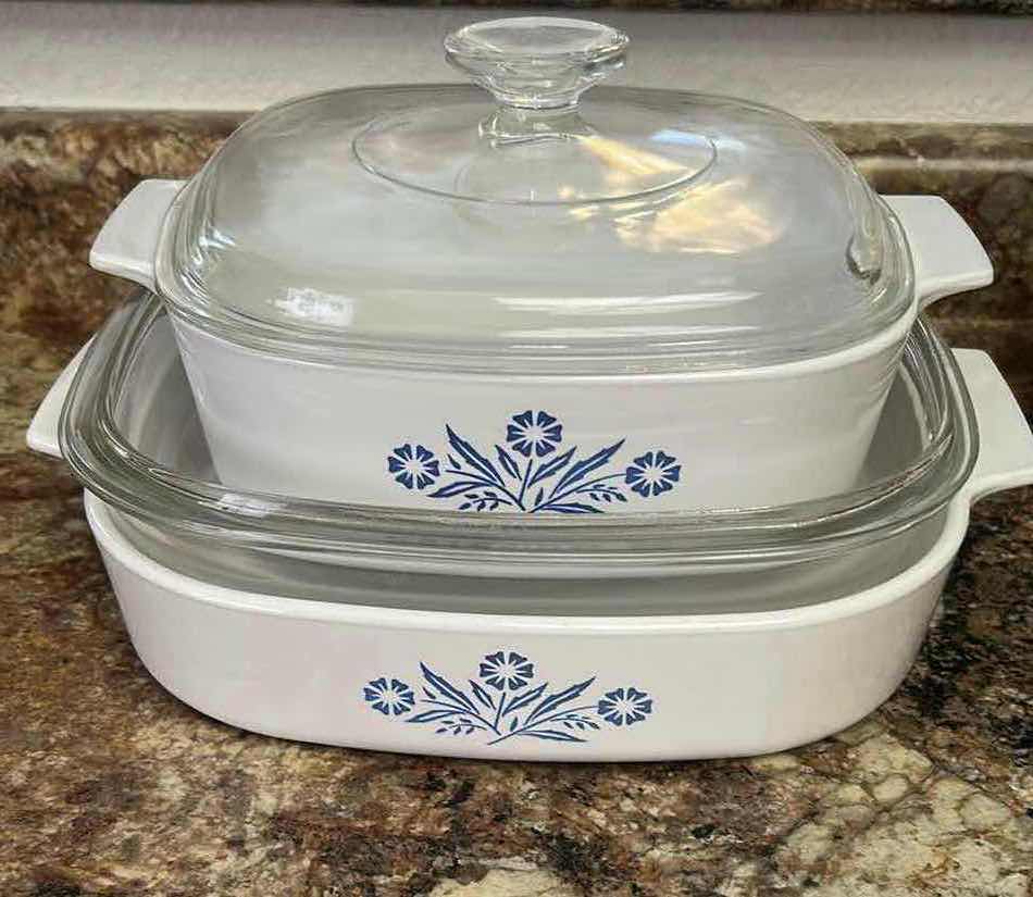 Photo 1 of 2- VINTAGE BLUE CORNFLOWER CORNING WARE CASSEROLE DISHES