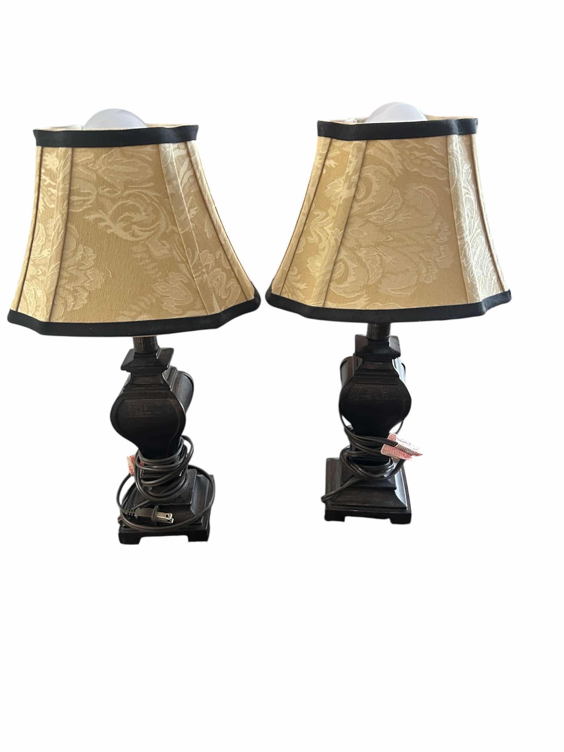 Photo 1 of 2- TOILE DARK BROWN TABLE LAMPS W BOX PLEATED BEIGE SHADE H
18"